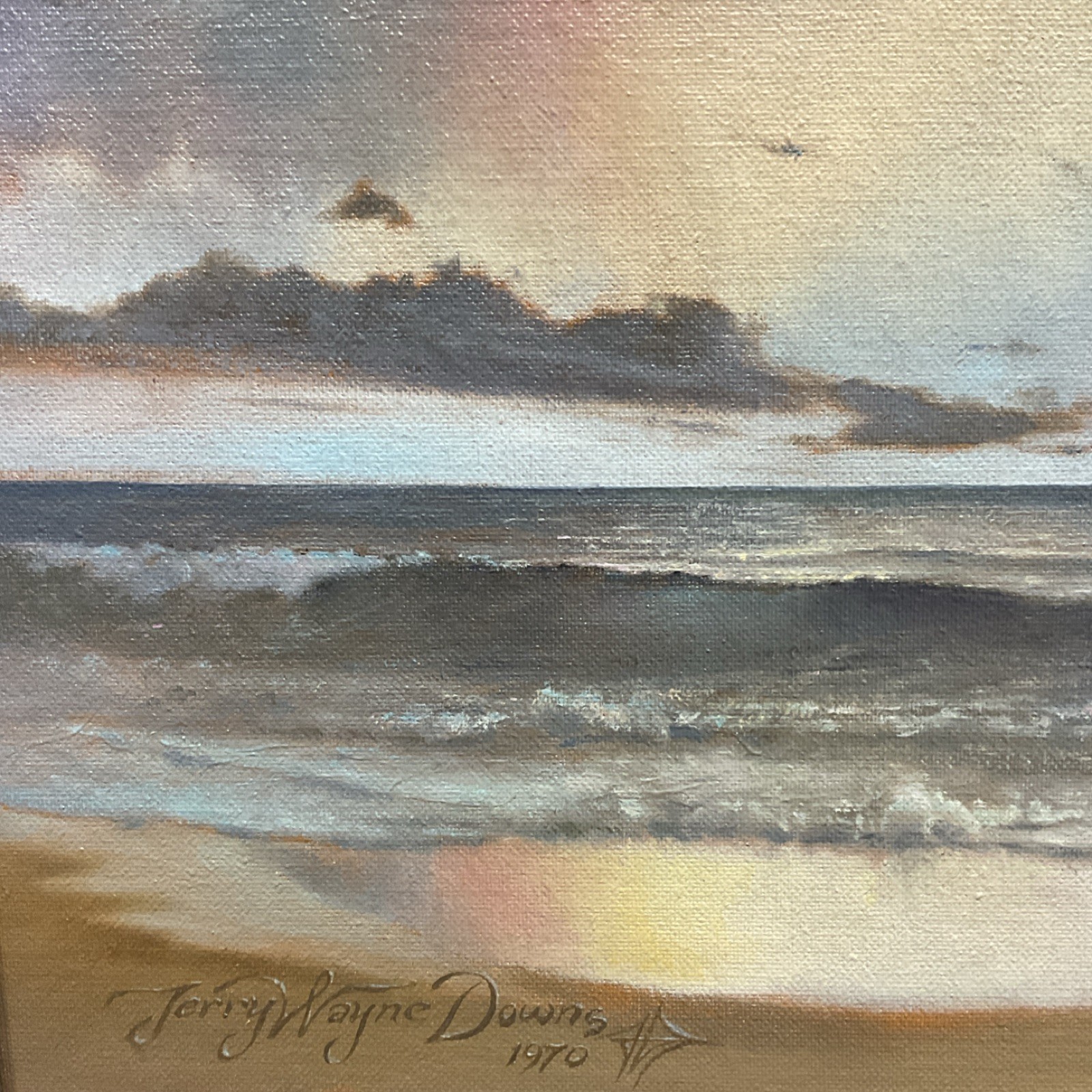 Jerry Wayne Downs «At Day’s End» Signed Seascape Framed 1970 12×24