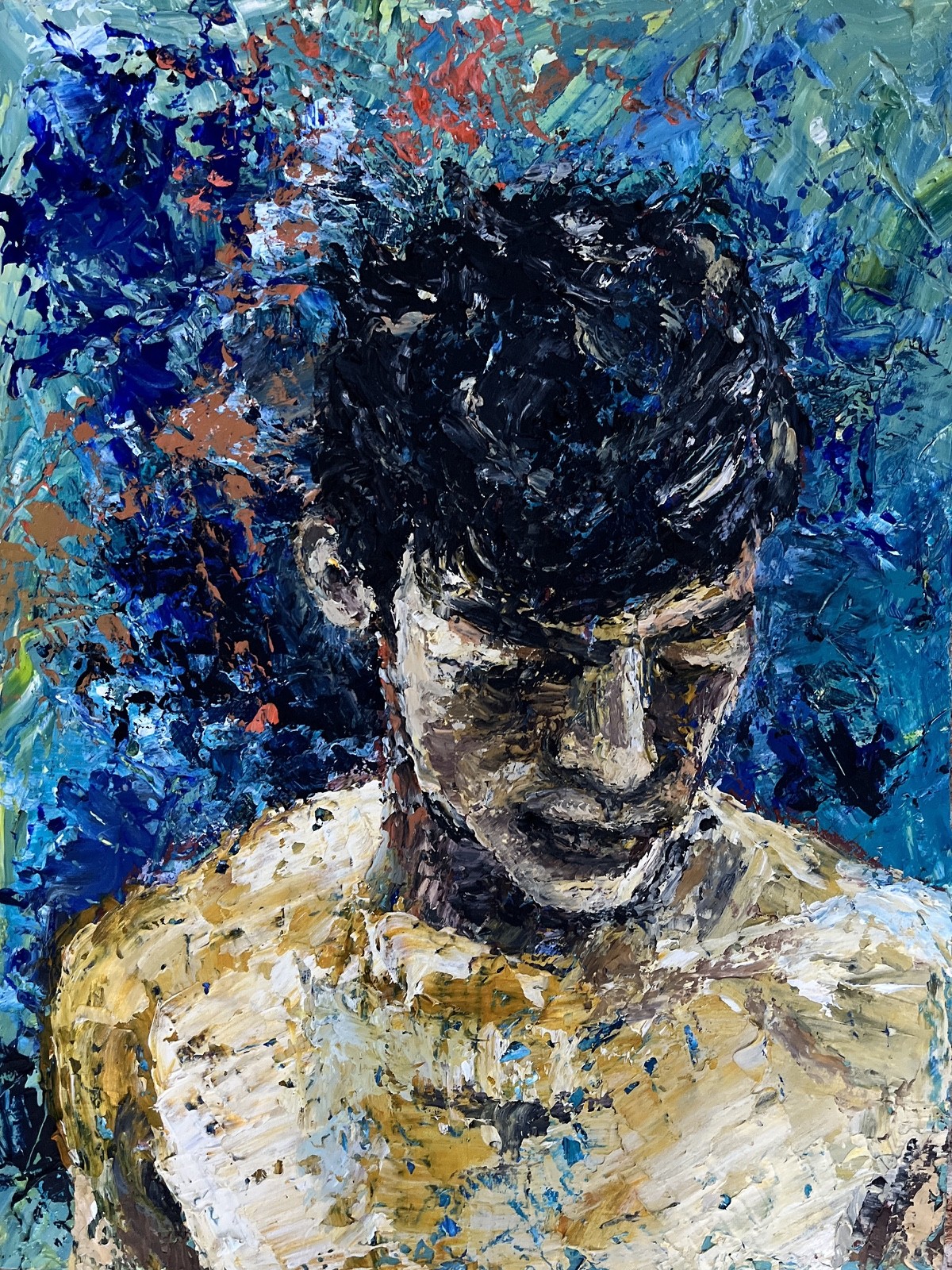 Portrait in Oil Young Man Original Impressionist Painting by Artist
