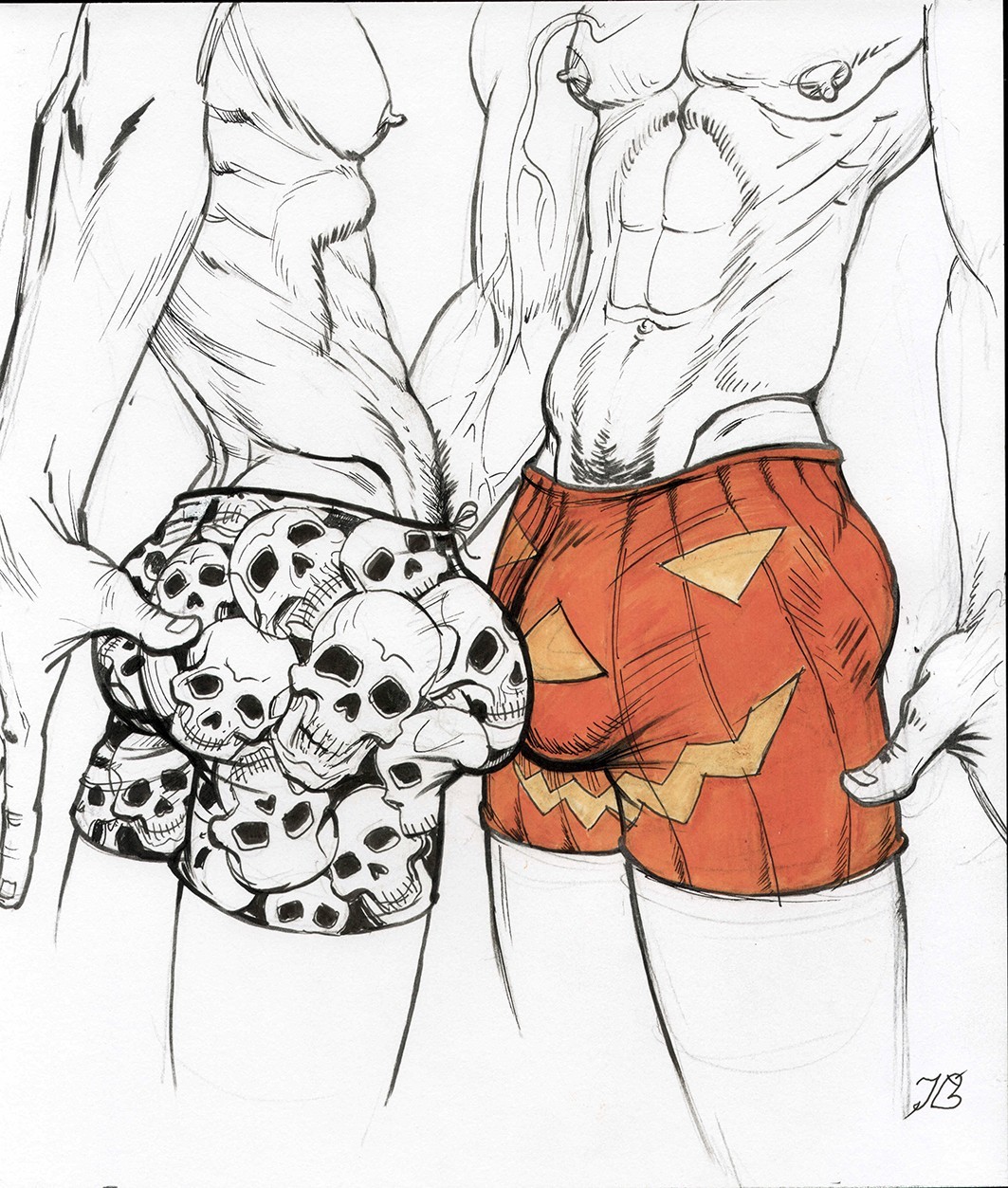 Art Gay Erotic original ink, marker «Halloween surprise» 13,5 * 11,6 in.