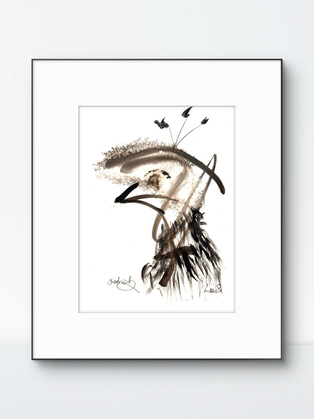 Original Abstract Expressionism 9×12 Ostrich Funny Paper Signed Fine Art 20