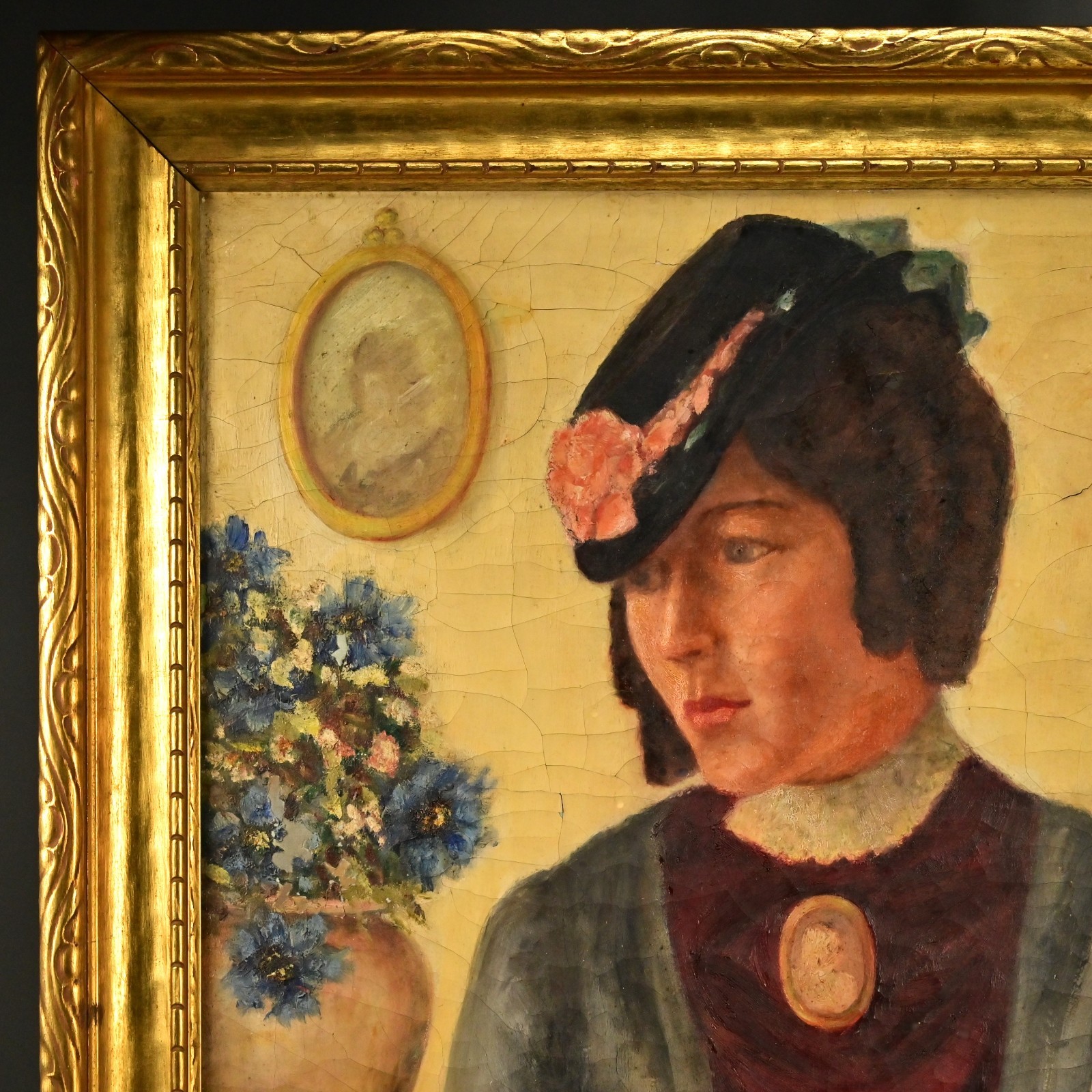 FALCONNET Original Vintage Signed Lady Female Portrait Illustration Oil Painting