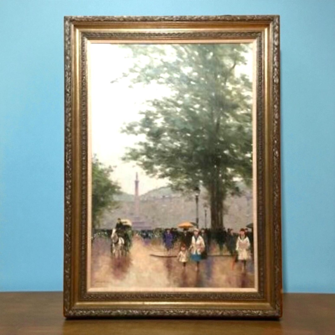 André Gisson (American, 1921–2003) Signed Original Paris Street Scene with Figur