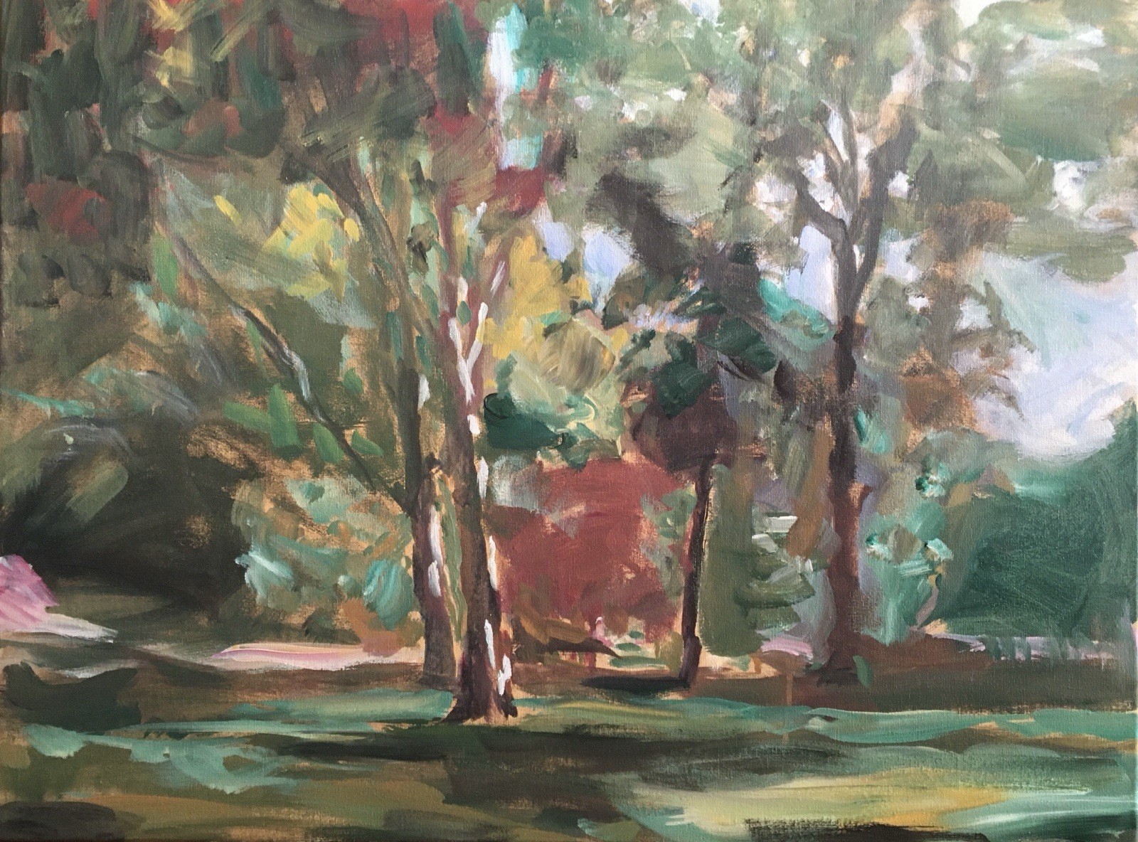 PDQ Artist Original Painting Landscape Park Trees Abstract Acrylic 18×24 Canvas
