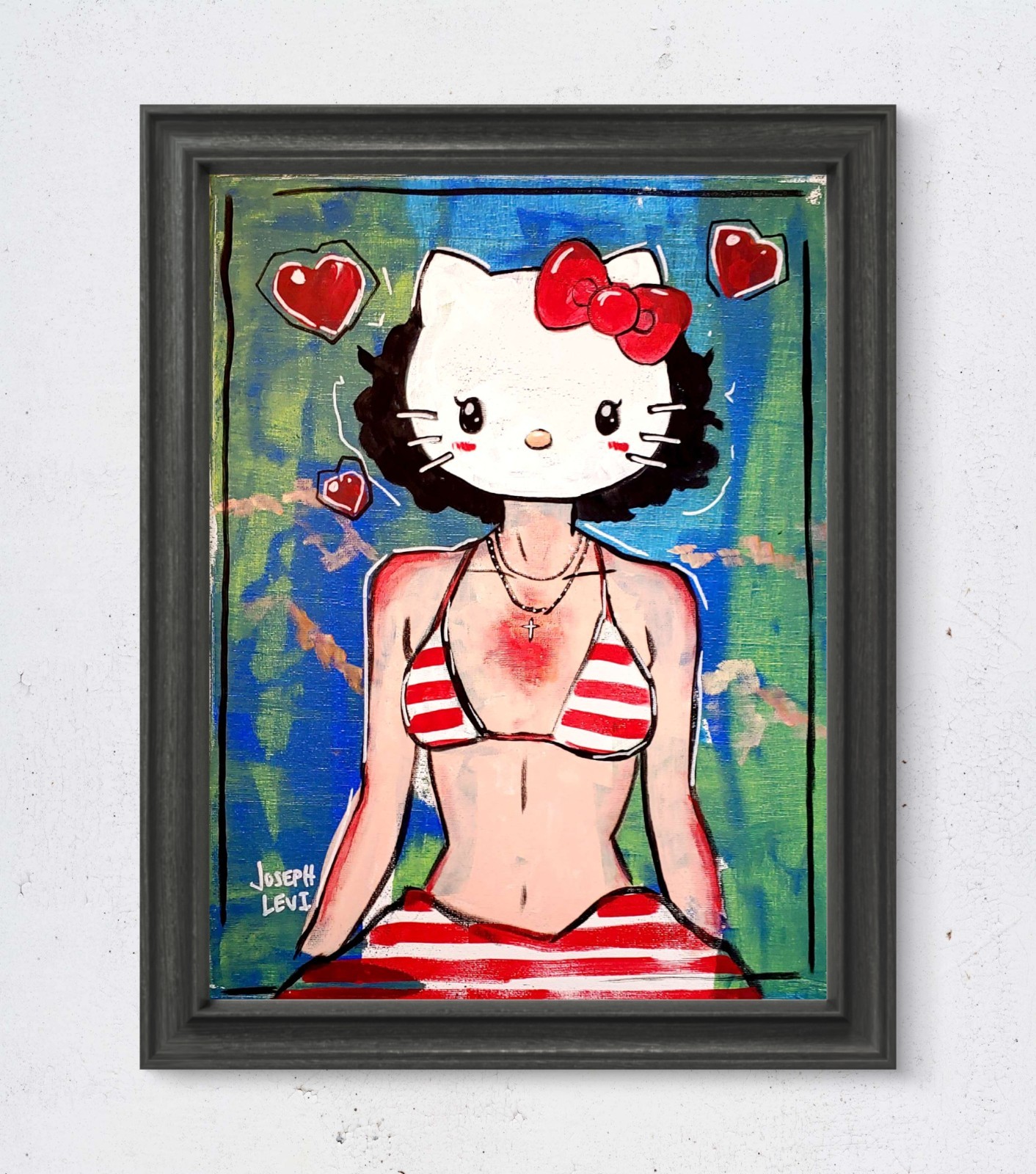 Surreal Hello Kitty 12×16 Original Acrylic Painting Canvas Wall Decor Pop Art
