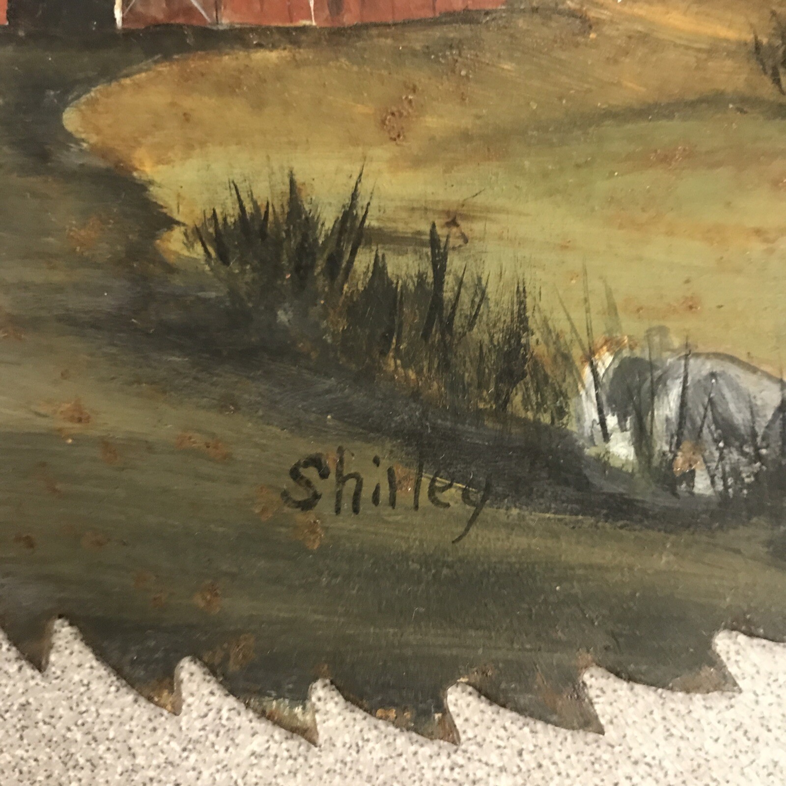 Vintage Hand Painted 7 3/4Circular Saw Blade with Country Barn Scenery – Signed