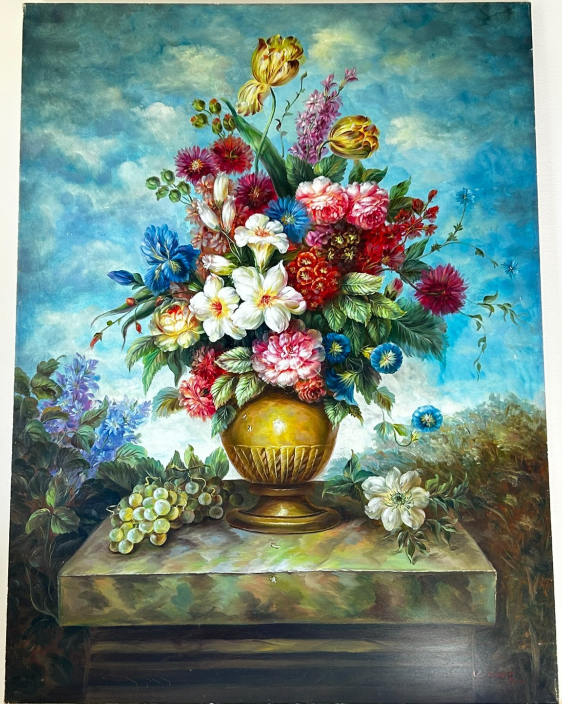 Hand Embellished LARGE 36»X48» Giclee Stretched Canvas Floral Painting Signed