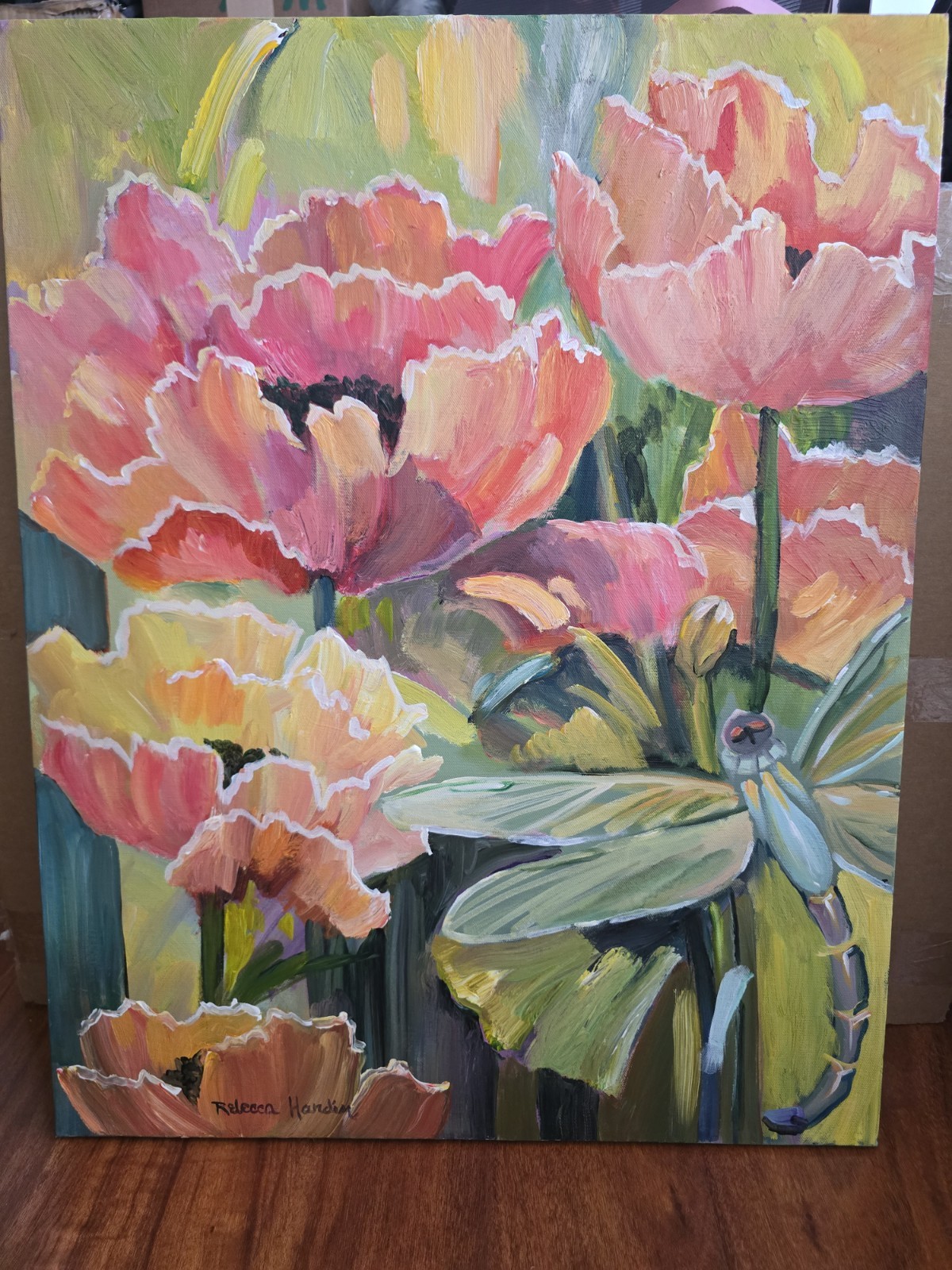 Rebecca Hardin POPPIES II Original Acrylic Painting On Canvas Signed Vintage Art