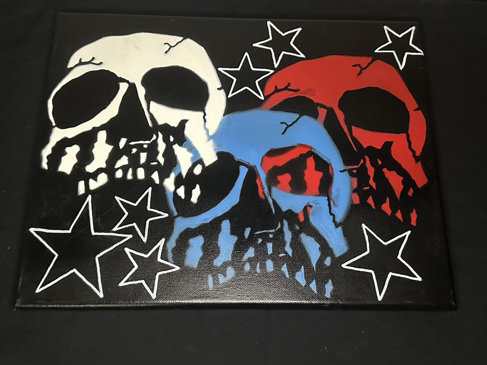 Red, White And Blue Skills With Stars. Graffiti Art By Indiana Artist