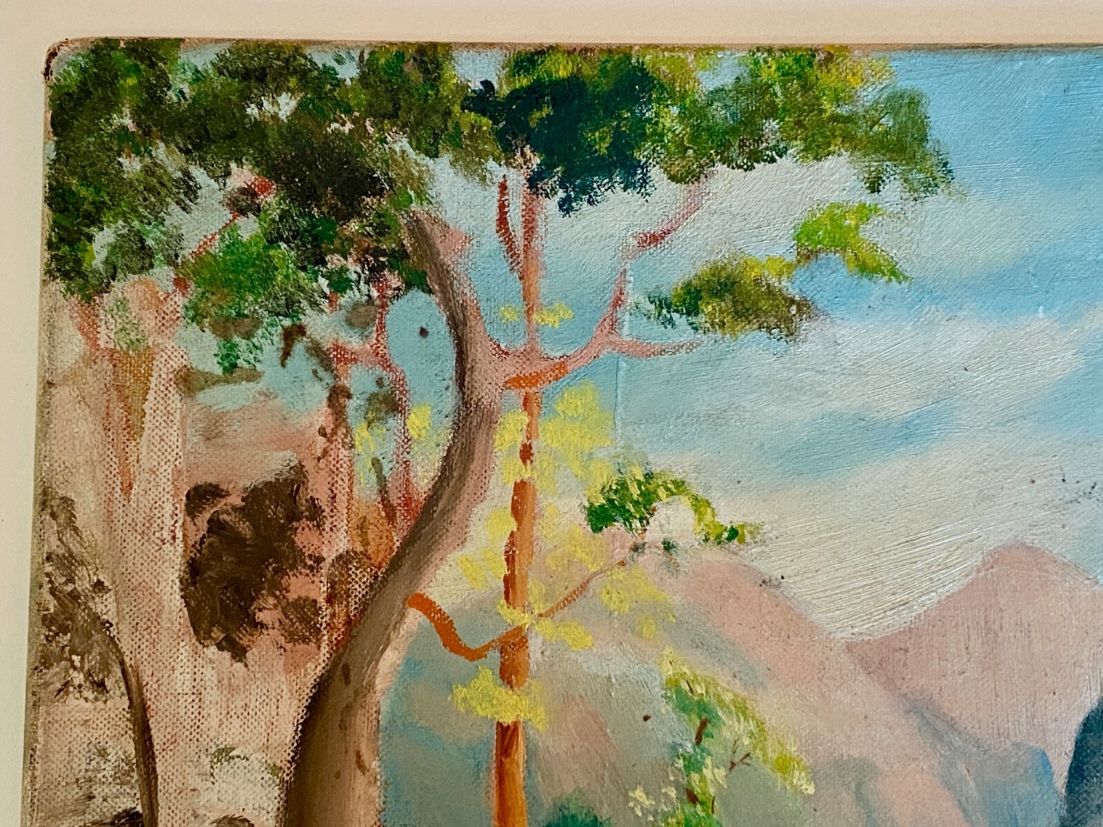 VTG Landscape Painting on Canvas Mountain Lake Trees Sky 14×10″ Yosemite Valley?
