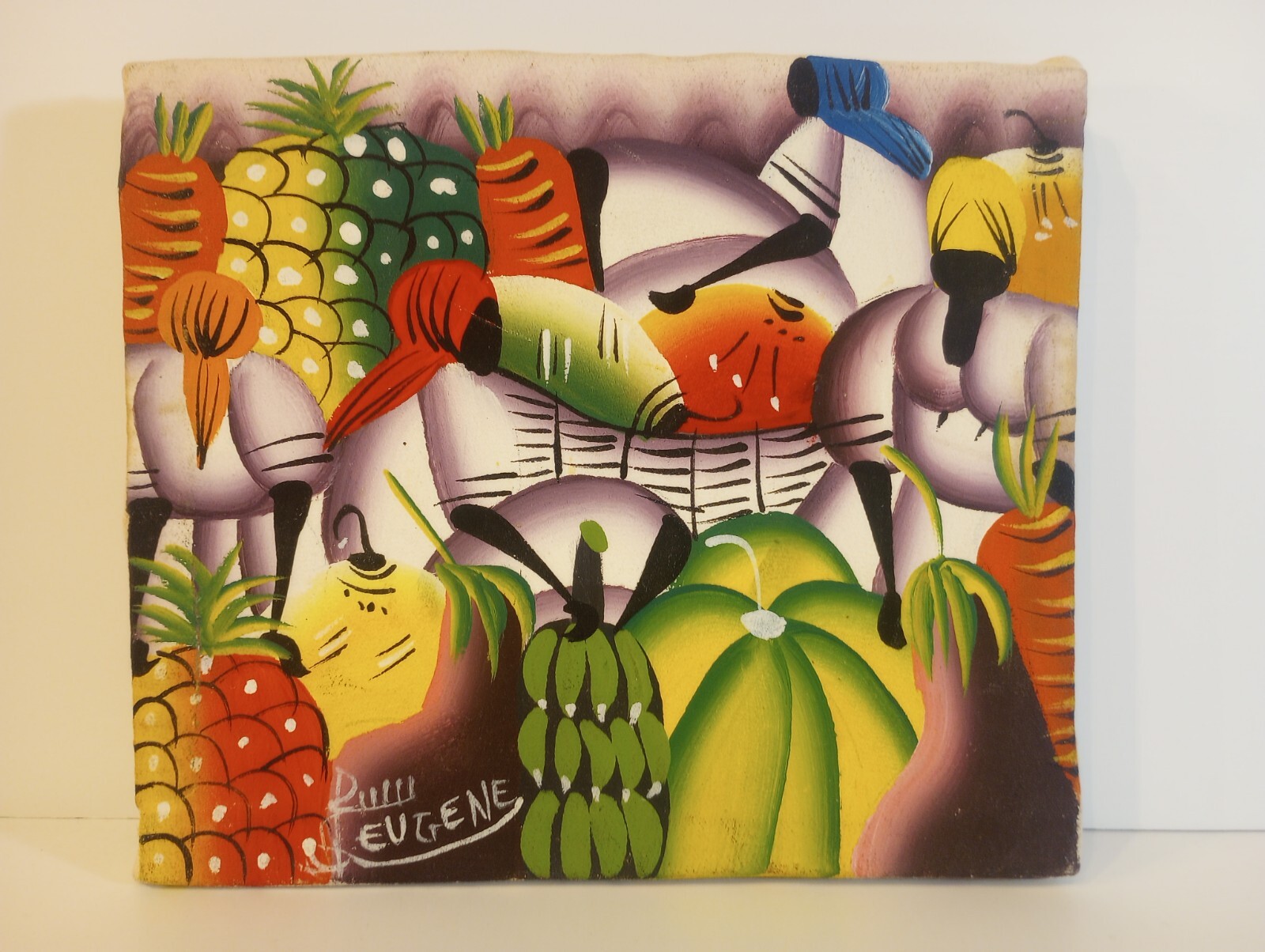 Vintage Original Signed Eugene Oil Painting 10.25×9 Haitian Cubist Art