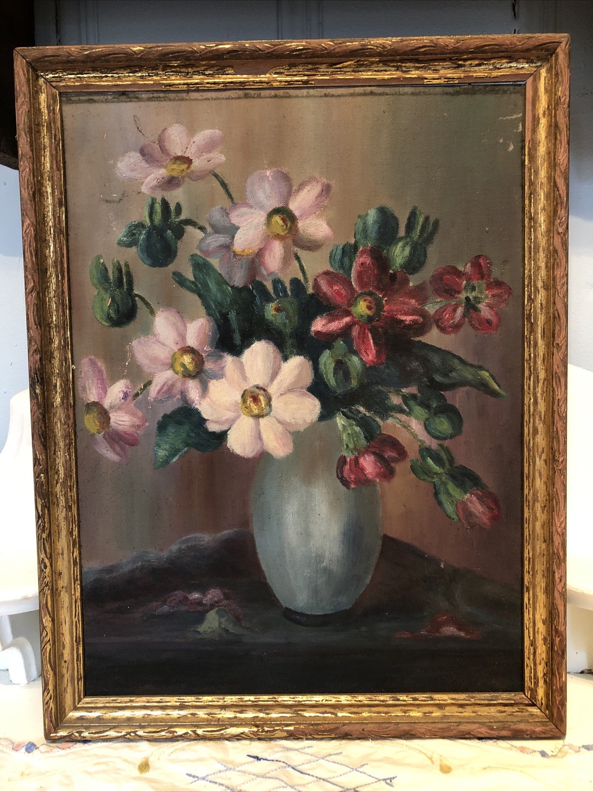 Vintage Original Oil Painting of Flowers in a Vase C.1930’s 17.5 x 13.5”