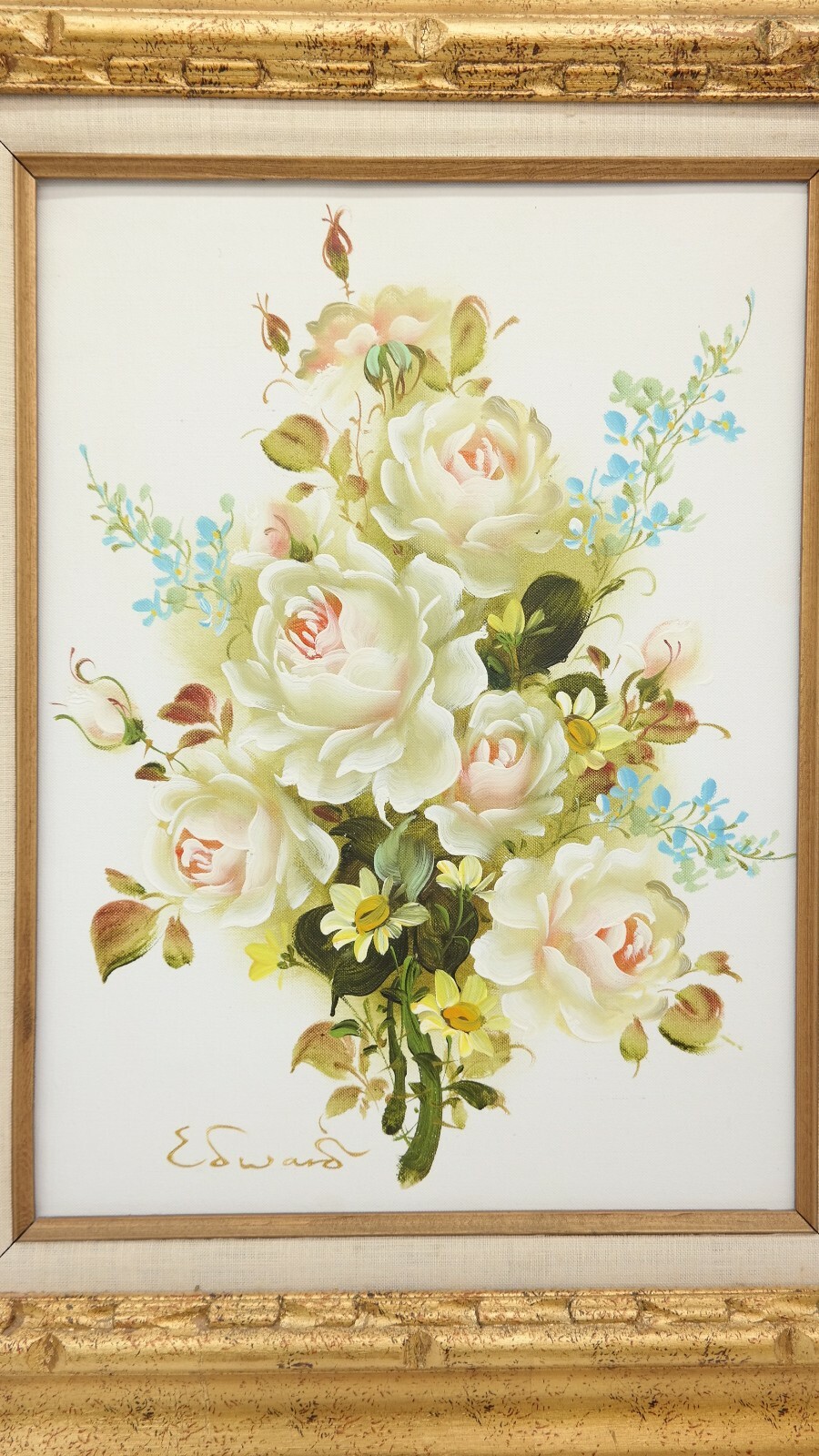 EDWARDS FRAMED & SIGNED PAINTING FLOWERS 24″ x 20″ – VERY NICE! TF