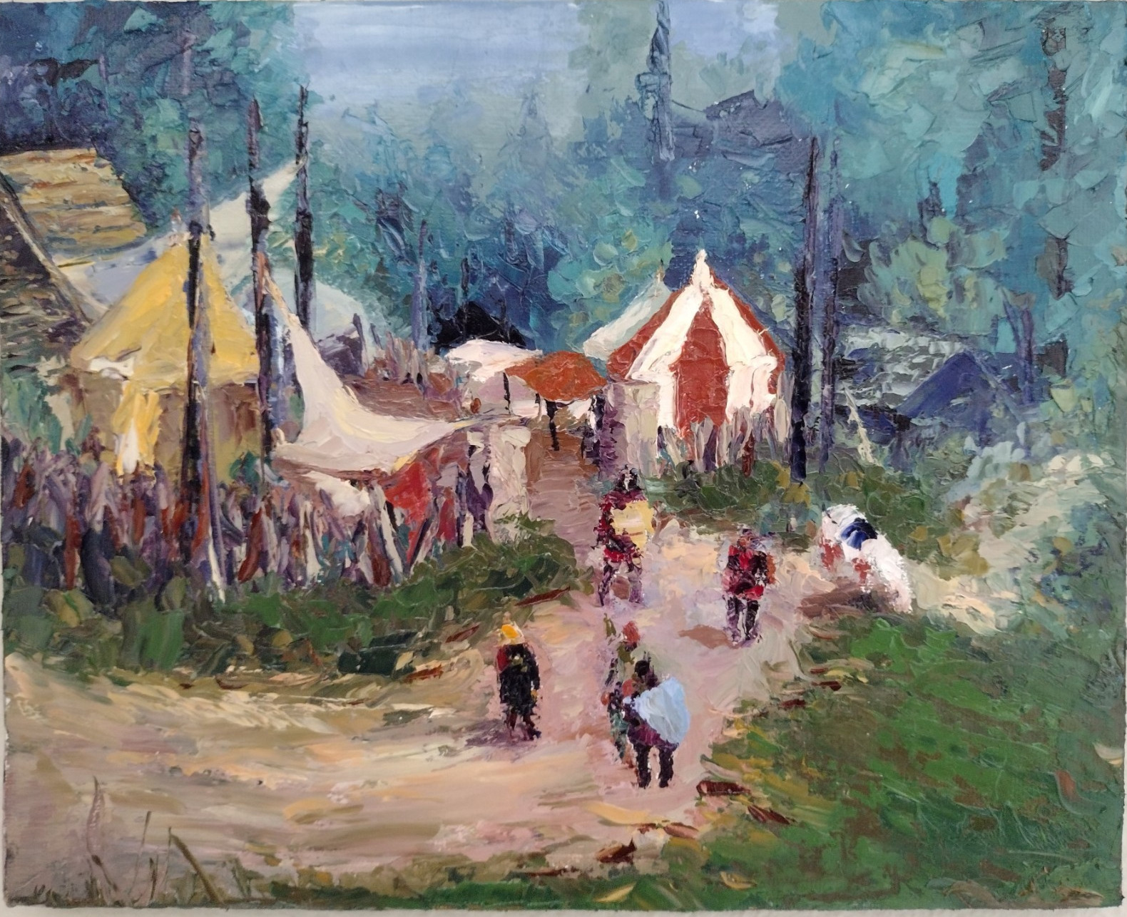 Original Oil Painting (8×10) Medieval Encampment Scene