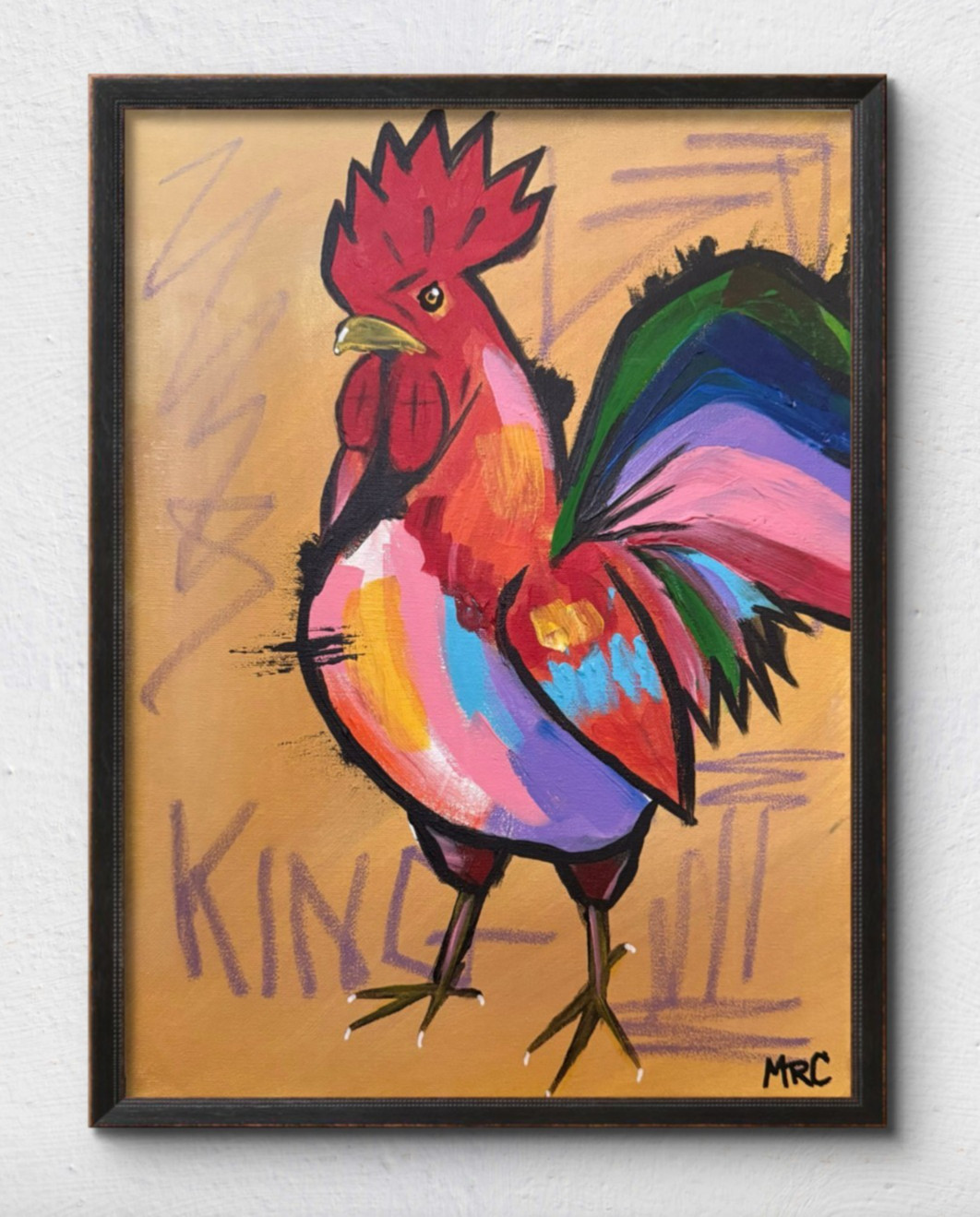 Hand Painted 12×16 Rooster Bird Acrylic Painting Canvas Bedroom Wall Decor