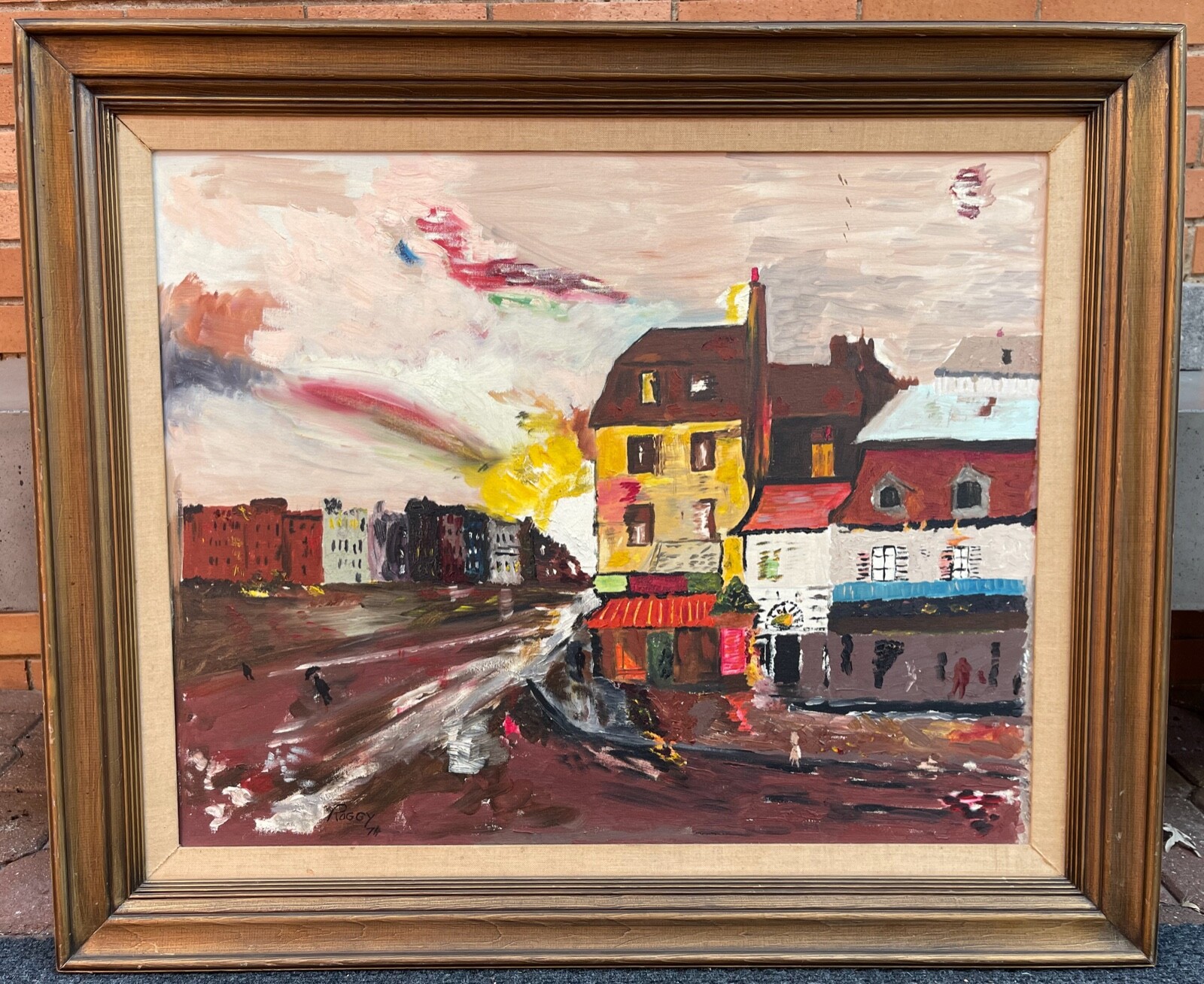 Vintage 1970s Abstract Landscape Oil Painting Mid Century Modern Signed Roggy