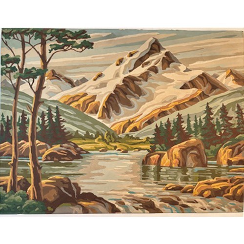 Vintage Set of Paint By Number Artwork Rocky Mountains River Waterfall 19.5 x 16