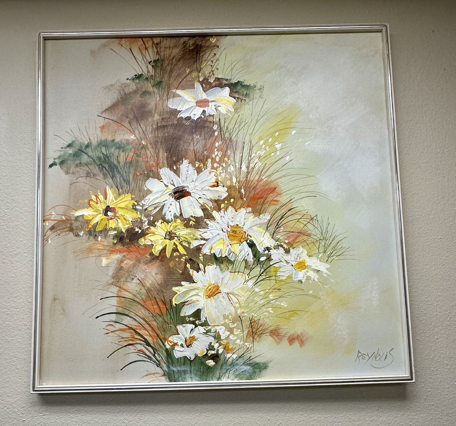 Original signed Lee Reynolds Oil On Canvas Painting 41×41” With Frame 1960s