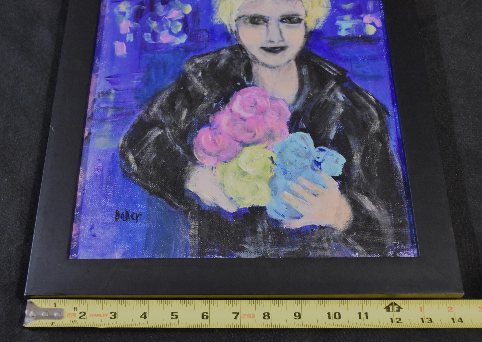 Vicki Baker, original acrylic painting, «The Shopper», signed, framed, 18″ x 14″