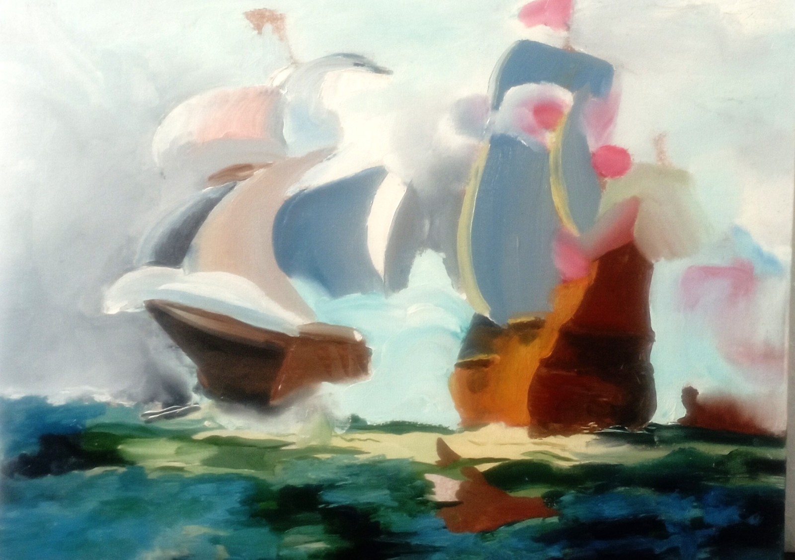 art 356 original oil painting Ships Nautical Resilience in Stormy Horizons