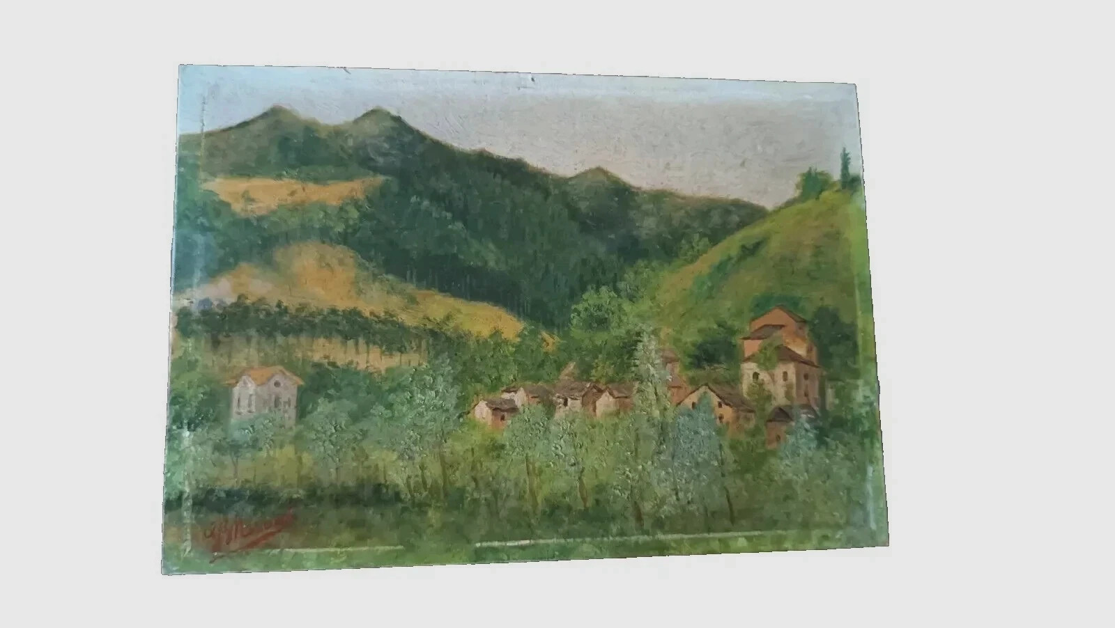 antique painting dated 1901 signed G.B.MASCARI depicting Montepiano Vernio