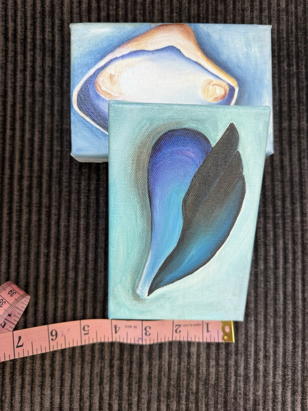 Original Acrylic Shell Paintings Set Contemporary Miniature Canvas Signed