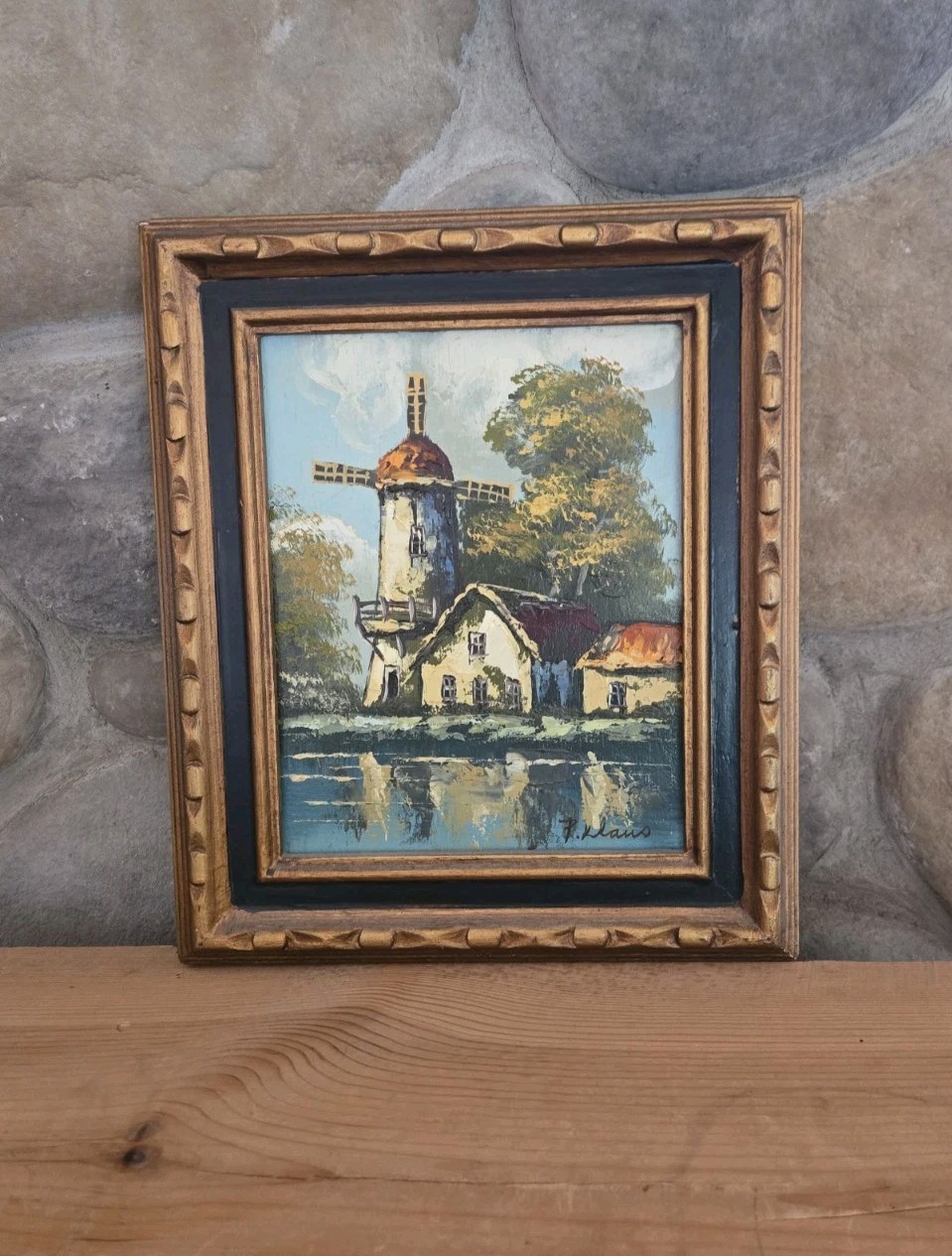 Signed P Klaus Oil on Board Painting Windmill 13.5″x11.5″