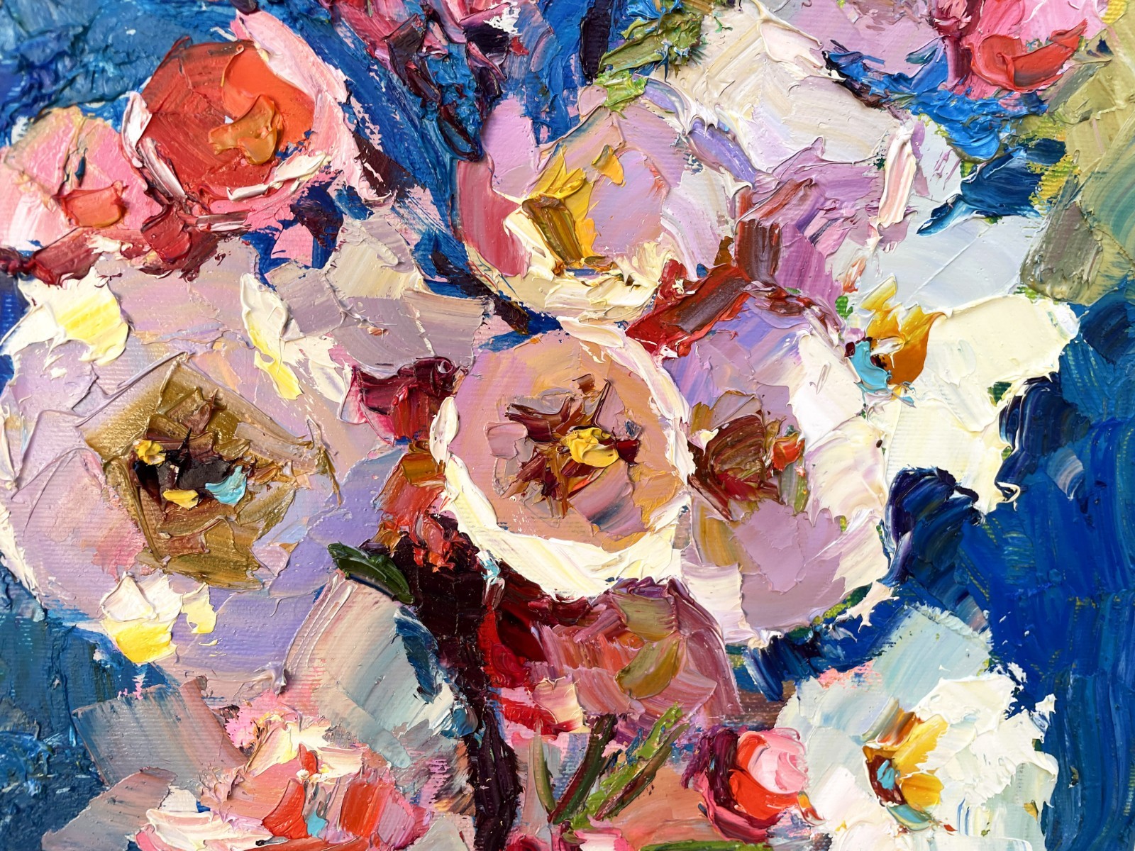 Flowers painting Original artwork Impressionism Oil on canvas by E Chernyakovsky
