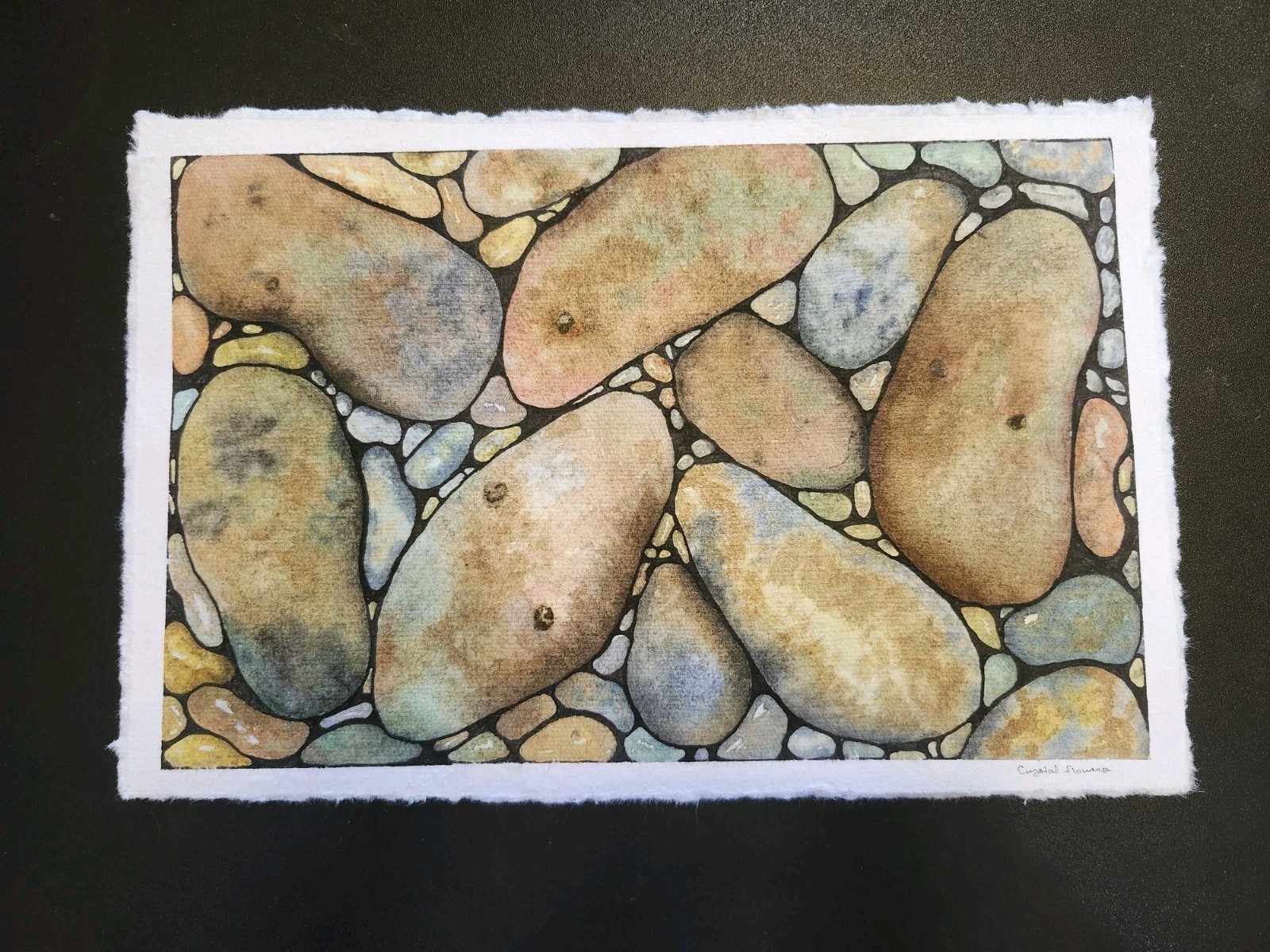 Original Watercolor Painting River Rocks 11.5×8 Blue Earthtone Colors Signed