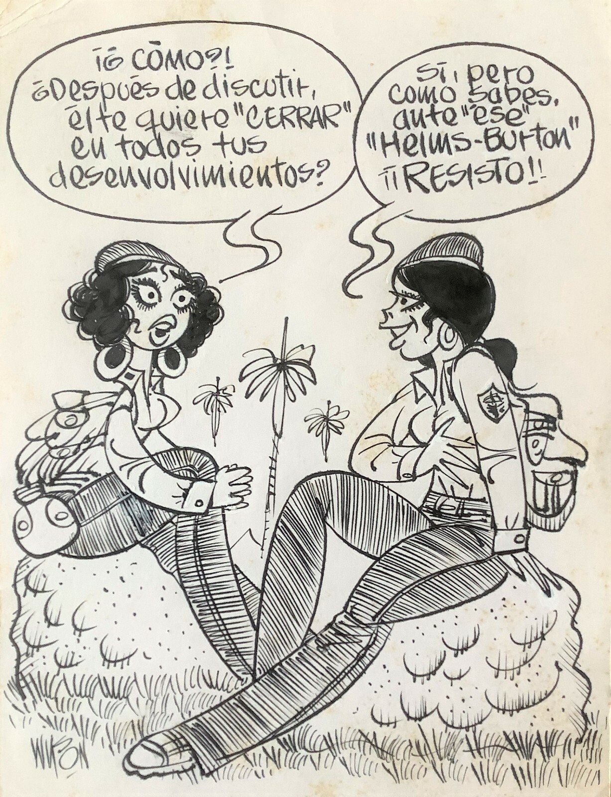 Criollitas de Wilson. Ink on cardboard. Original signed. Created in ca 1975.