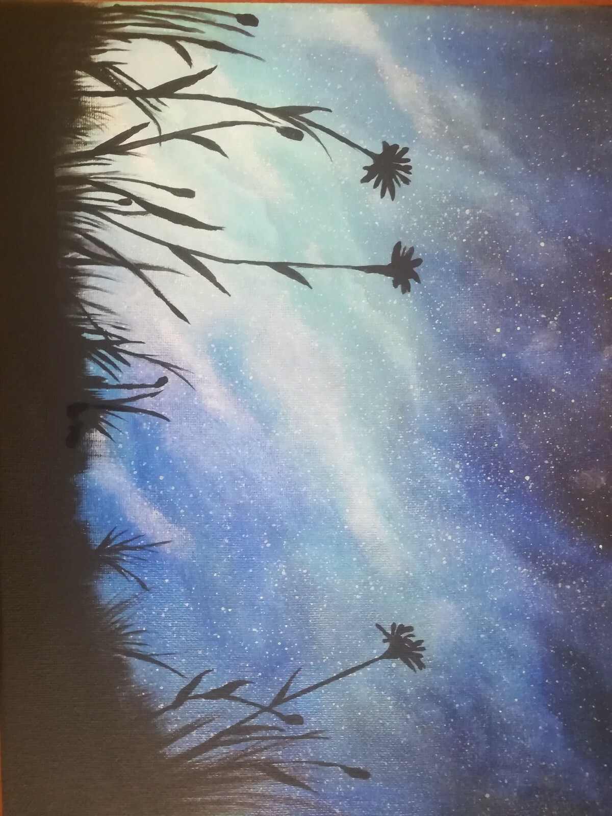 Galaxy Painting With Beautiful Flowers Acrylic / cosmos / sky