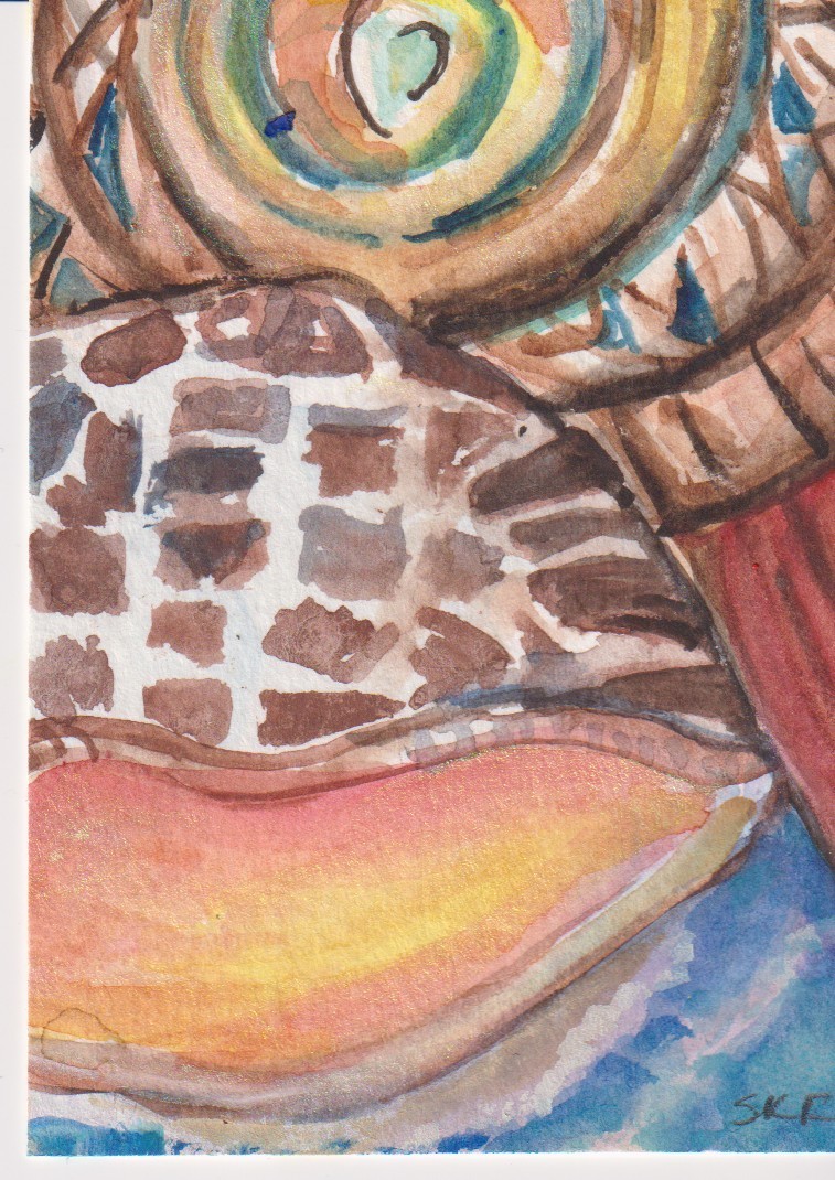 Original ACEO Oyster & Seashell Watercolor Painting – Mini Ocean Art