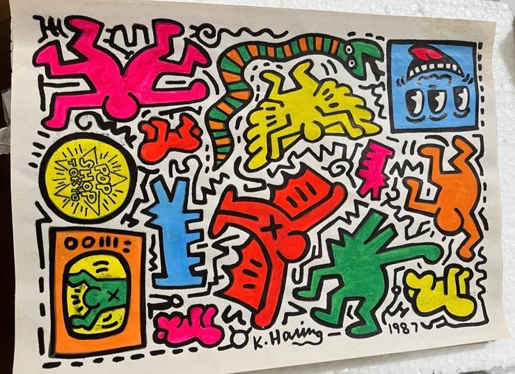 Keith Haring (Handmade) Pop Art Mixed Media Drawing on Paper, 8×11 .