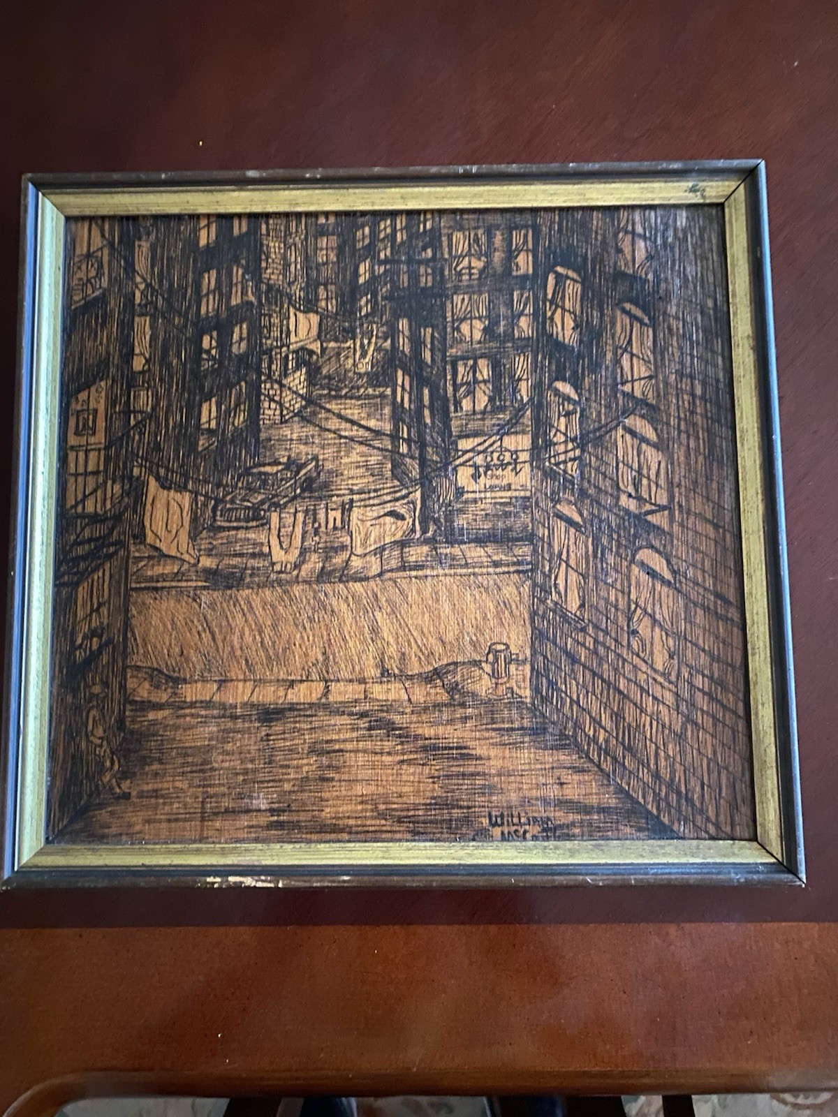 Signed Art Painting By Unknown Artist Wood Burn Art