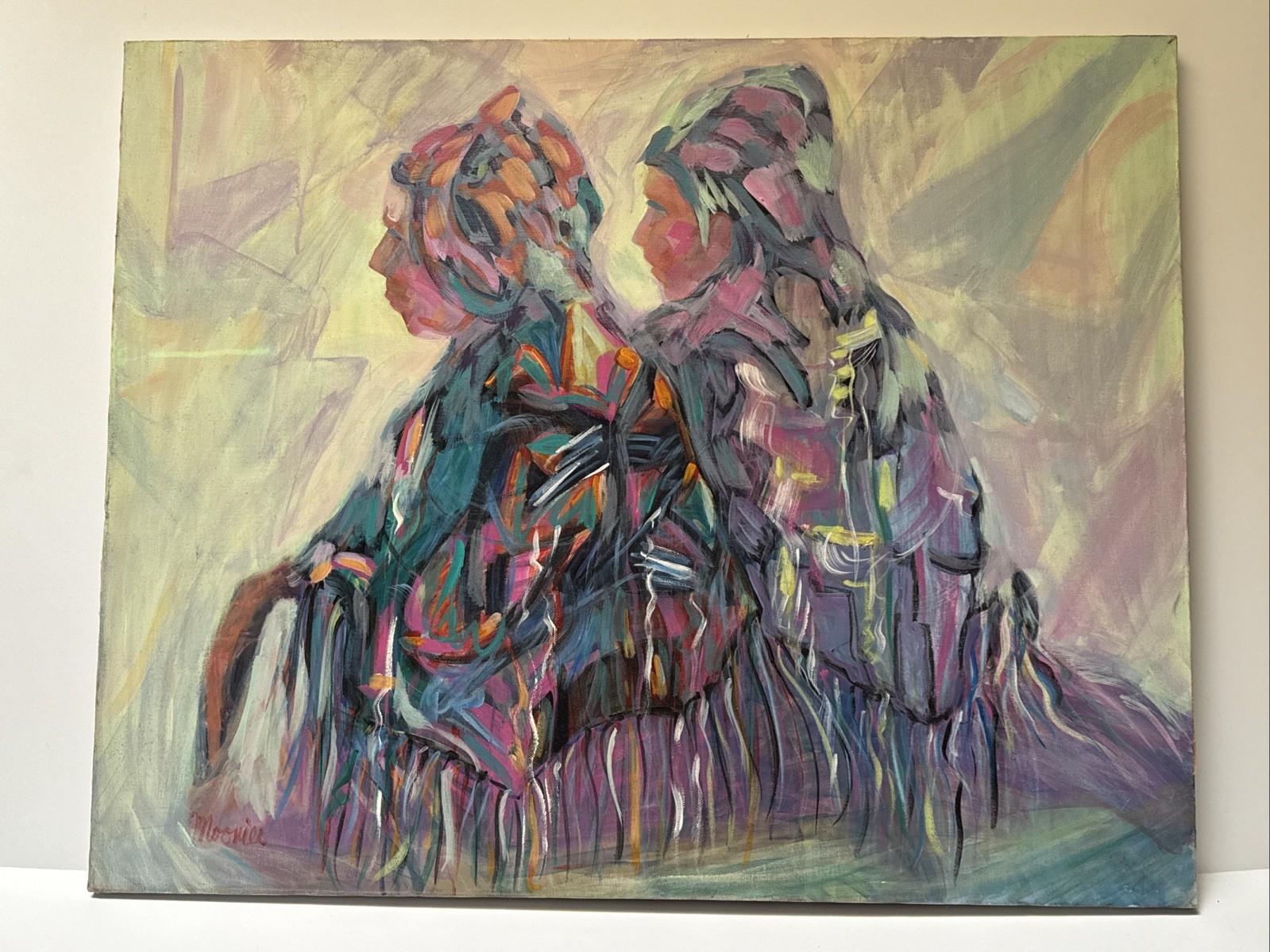 VINTAGE PORTRAIT PAINTING MODERNIST EXPRESSIONIST MOONIER SIGNED 24 BY 30 INCHES