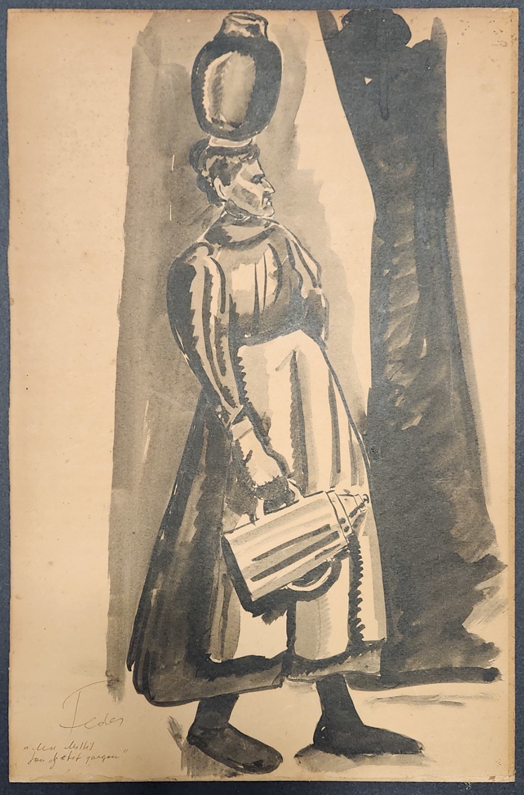 WASH PAINTING Listed Artist ~ SCHOOL OF PARIS ~ 1920s Original HOLOCAUST VICTIM