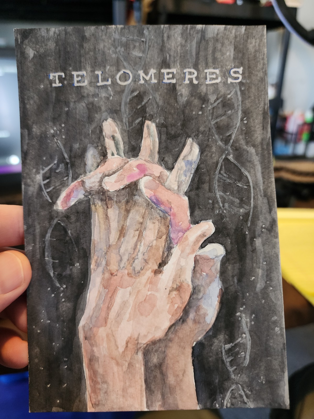 Telomeres music inspired fan art. 4×6 watercolor original