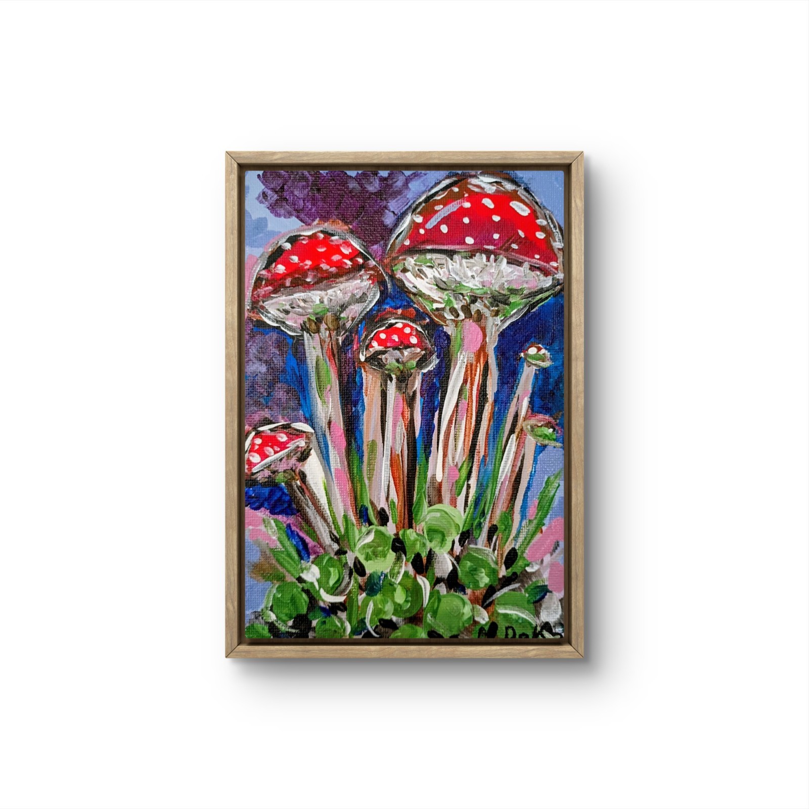 Trippy Mushrooms 5×7 Canvas Original Art Purple Red Abstract Hippie Retro
