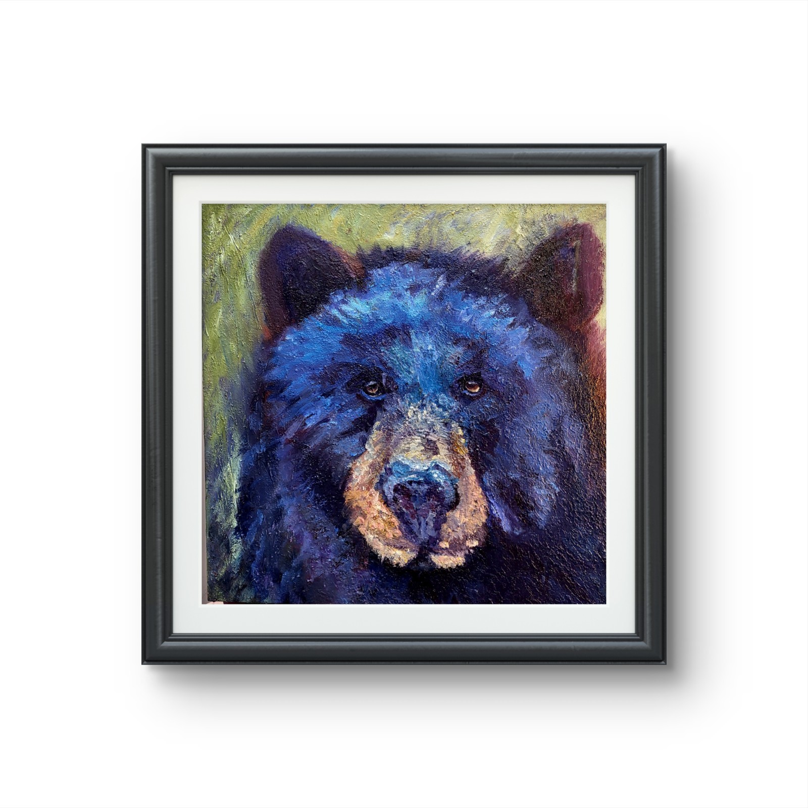 Original Oil Painting Black Bear 20 X 20 Wildlife Textured Modern Art