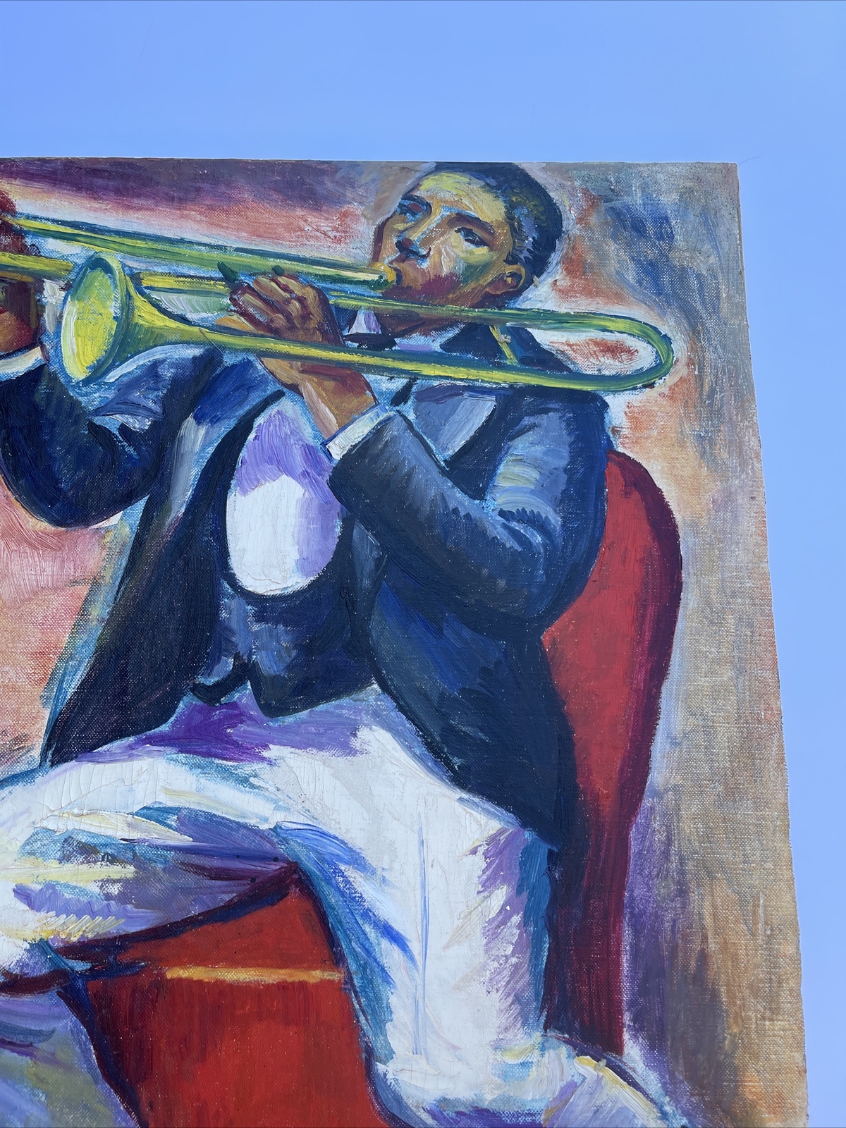 Jo Cain PAINTING ANTIQUE WPA Black Americana Large Mural Study Jazz Portrait Oil