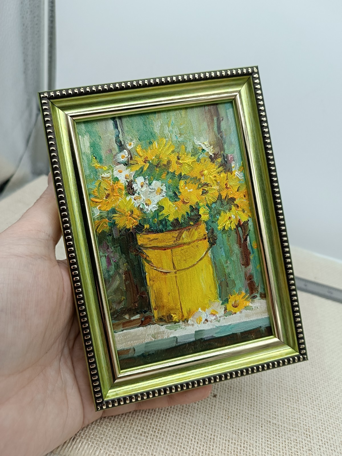 Yellow Flowers Original Oil Painting 4×6 Framed Signed Floral Still Life Art