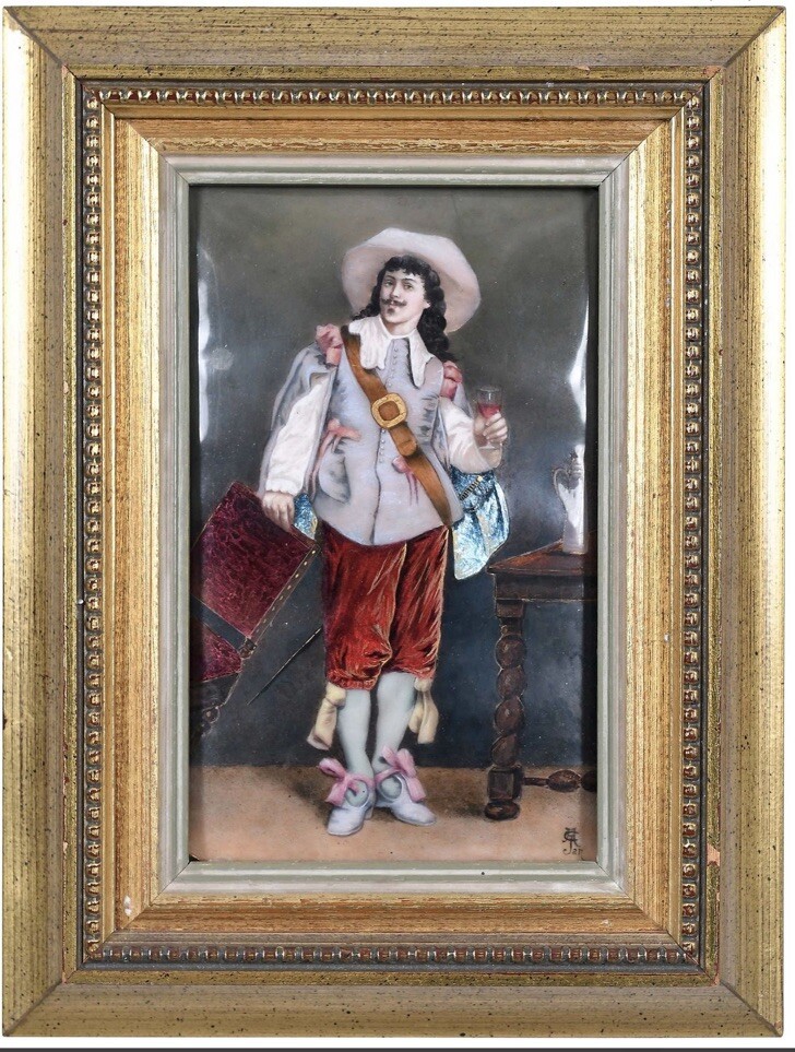 💯Antique French Limoges Enamel copper Plaque painting Signed Jan💯