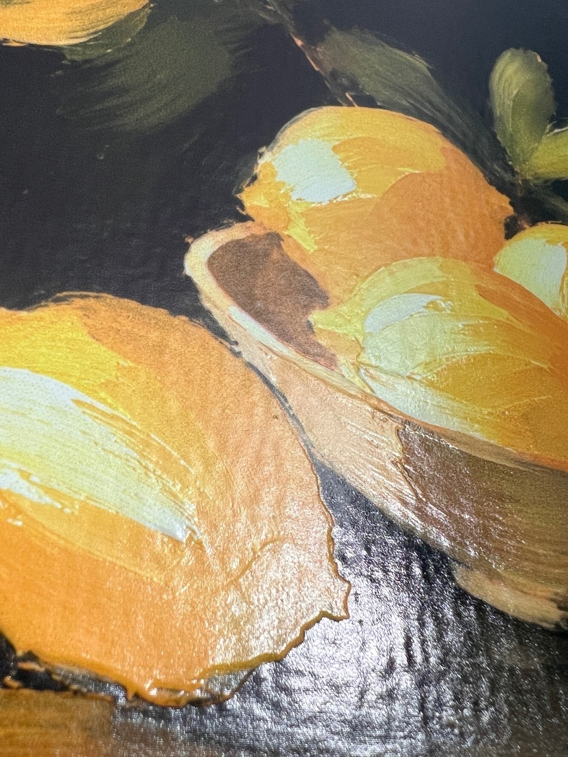 Lemon Still Life Impasto Textured Canvas Print Framed Black Gold Wall Art