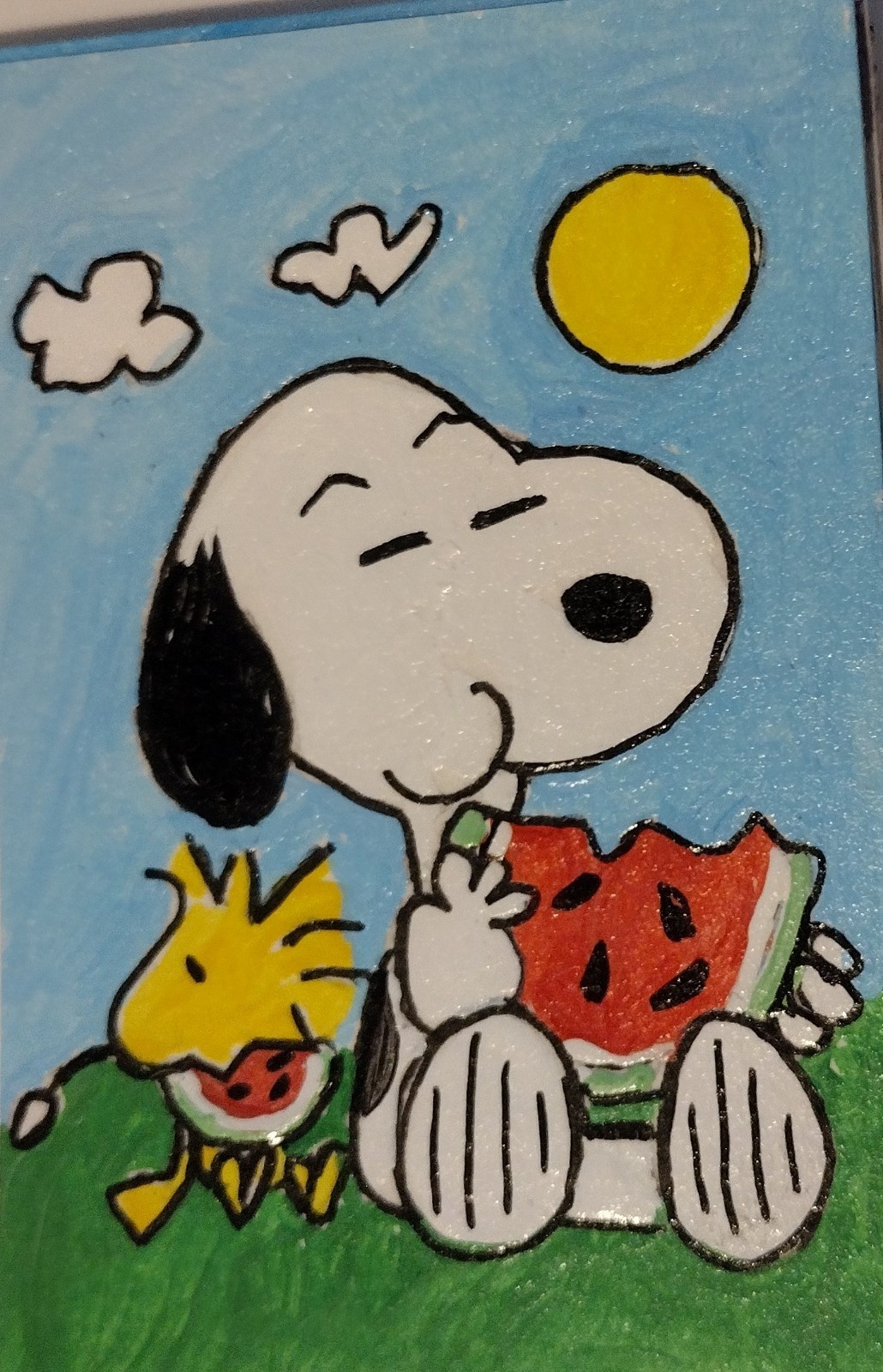 3.5″X2.5″ Artist Trading Card Snoopy And Woodstock HAND PAINTED ACRYLIC
