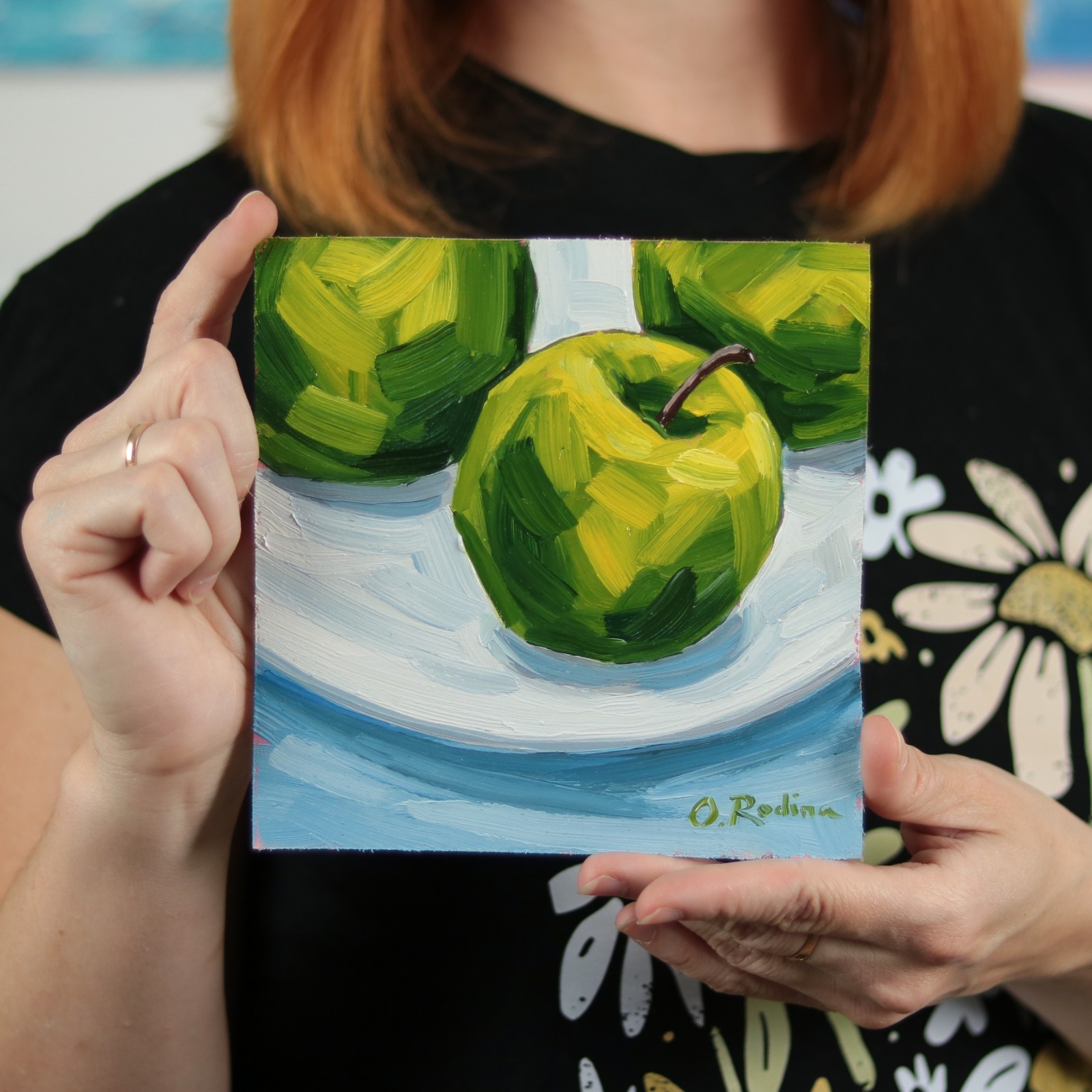 Original Green Apple Oil Painting, Fruit Wall Art, Kitchen Decoration, Unique