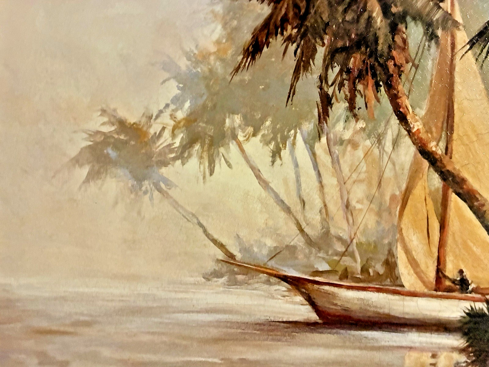 Large Framed «LEAVING OUT» Tropical Boat Textured Artboard Print by Malarz