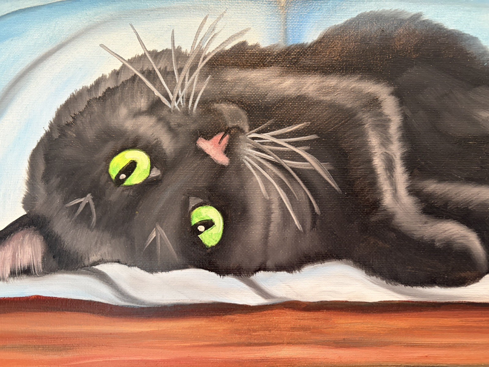 Original oil painting 11 x 14 inches beautiful colorful black cat