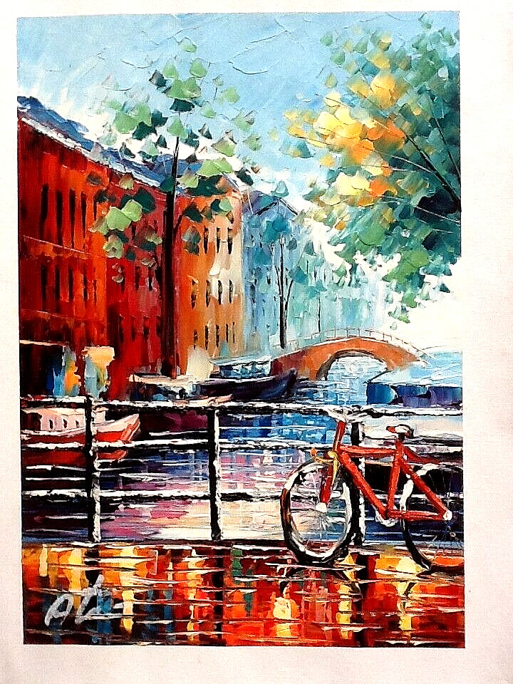 A Hand Signed Original Painting of Amsterdam, Netherlands by Atef, Oil on Canvas