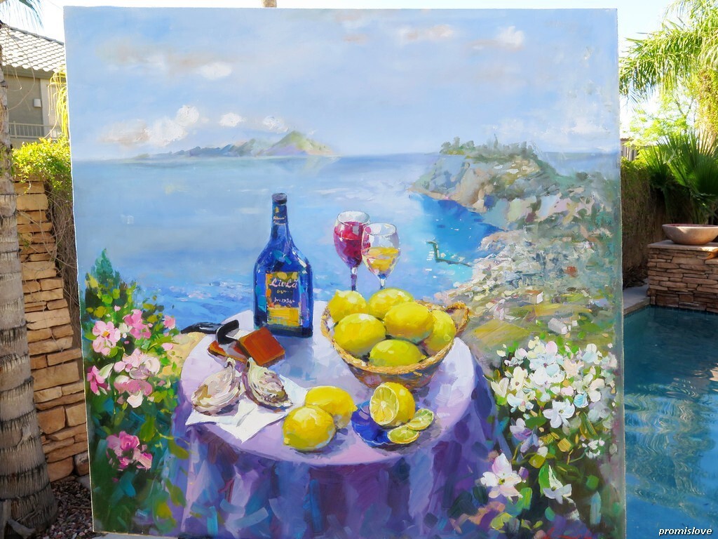 CAPRI LEMON STILL LIFE OIL CANVAS ORIGINAL PAINTING RUSSIAN ART LISTED SIGNED XL