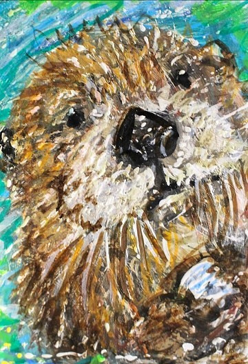 ORIGINAL ACEO Painting SEA OTTER Marine Mammal North Pacific Ocean Sea ATC ART