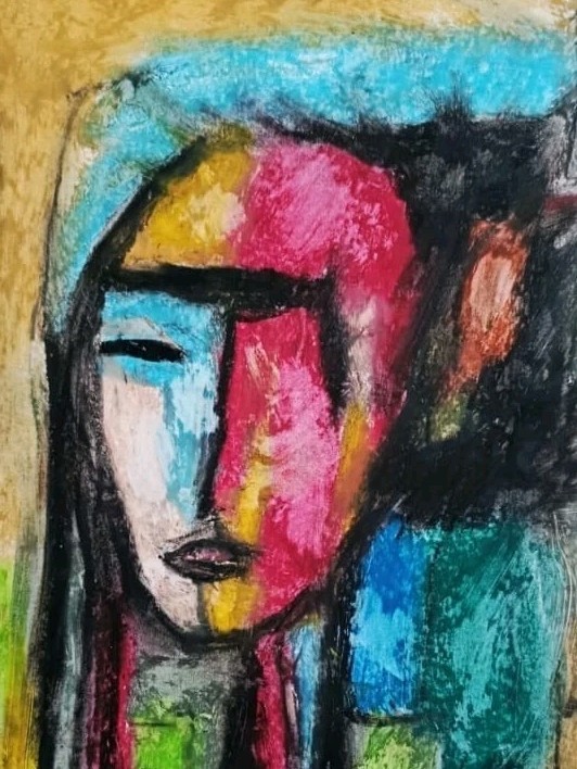 Portrait – Abstract Modern Art – Oil Chalk A4 Paper – Modern Art
